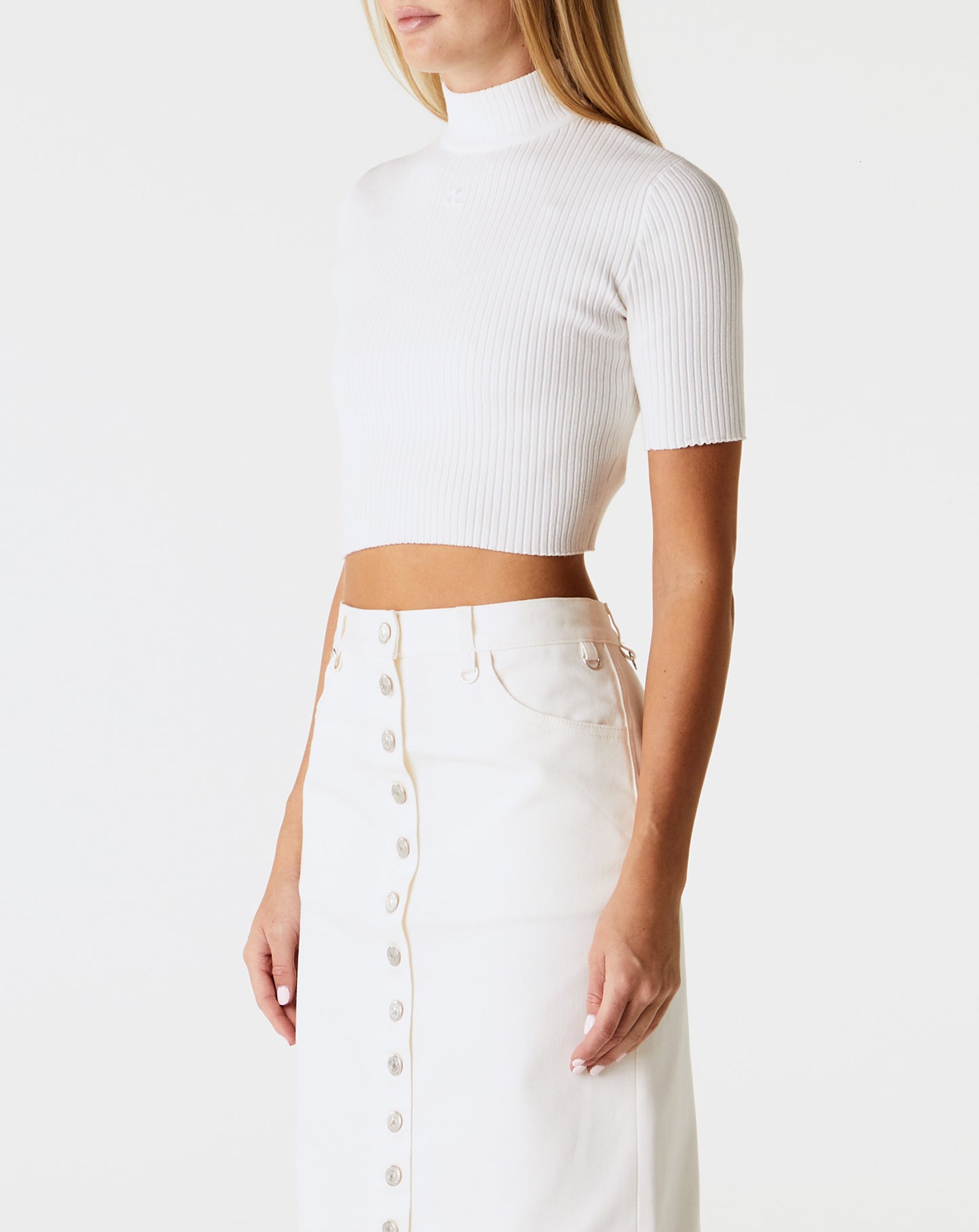Mockneck Rib Knit Cropped Top
