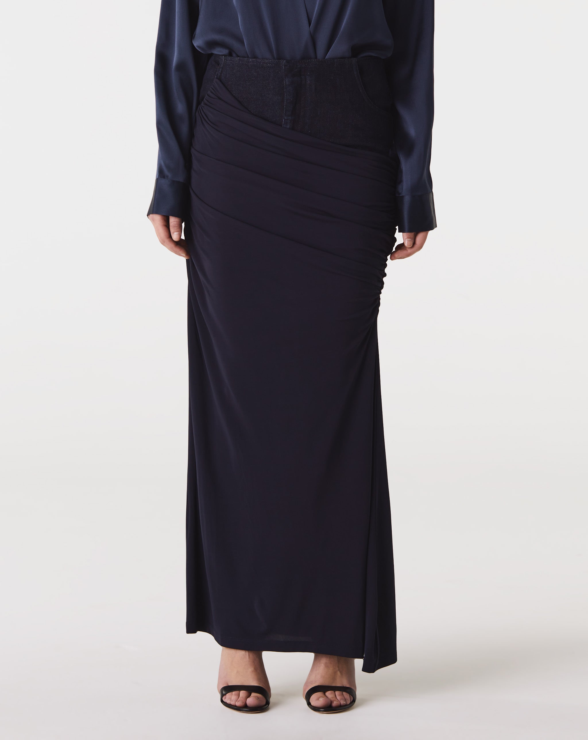 Wrapped Denim Column Skirt