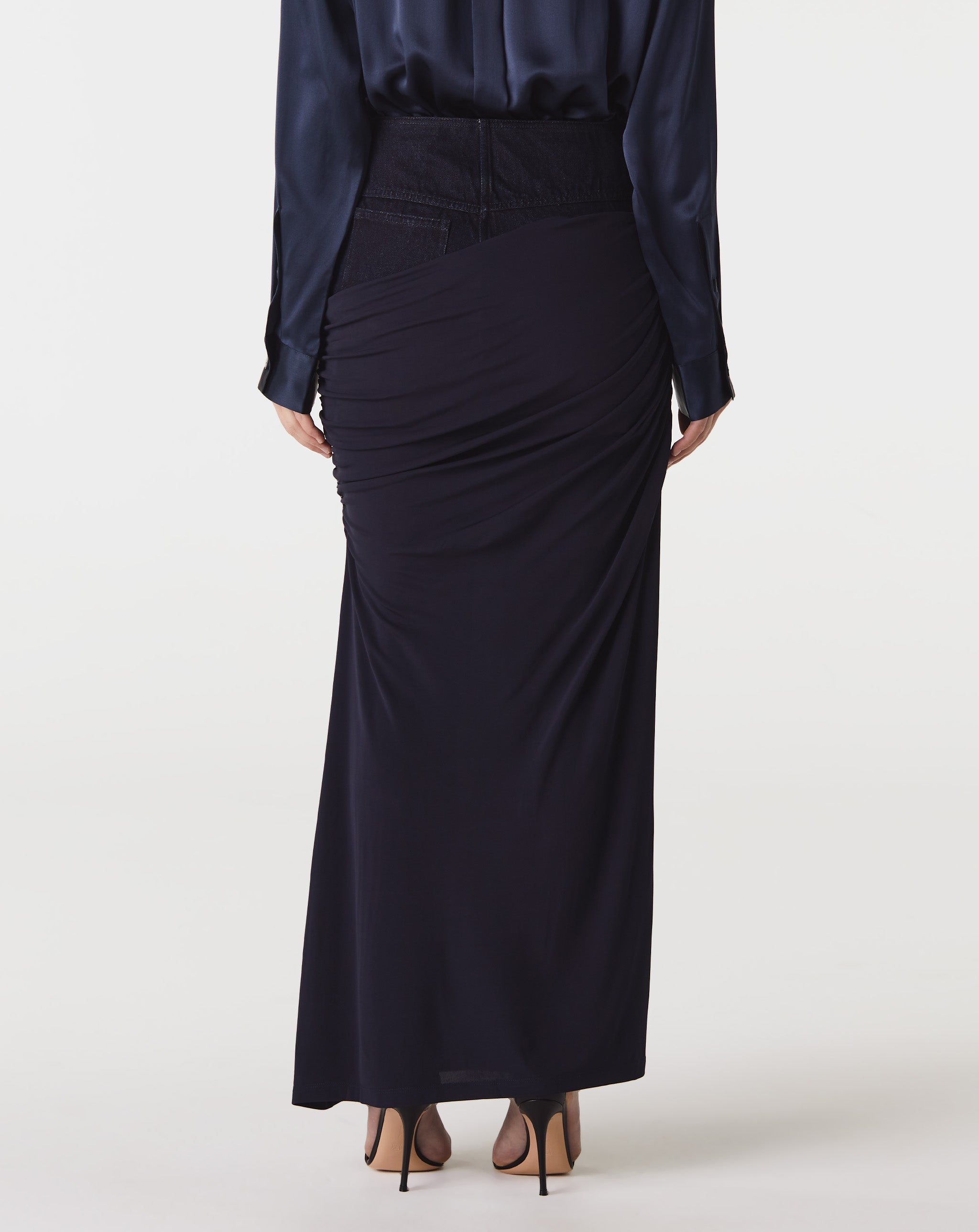 Wrapped Denim Column Skirt