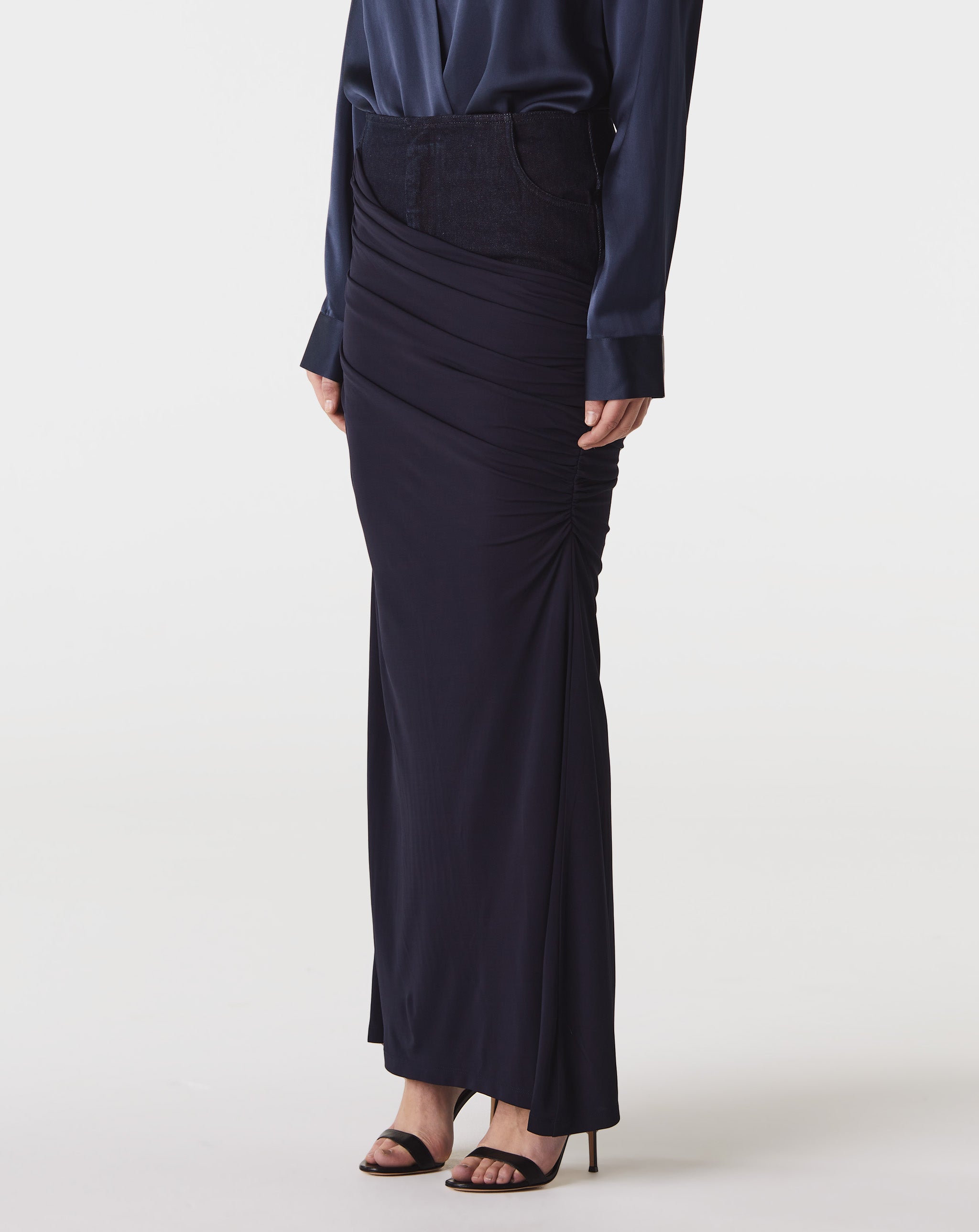 Wrapped Denim Column Skirt