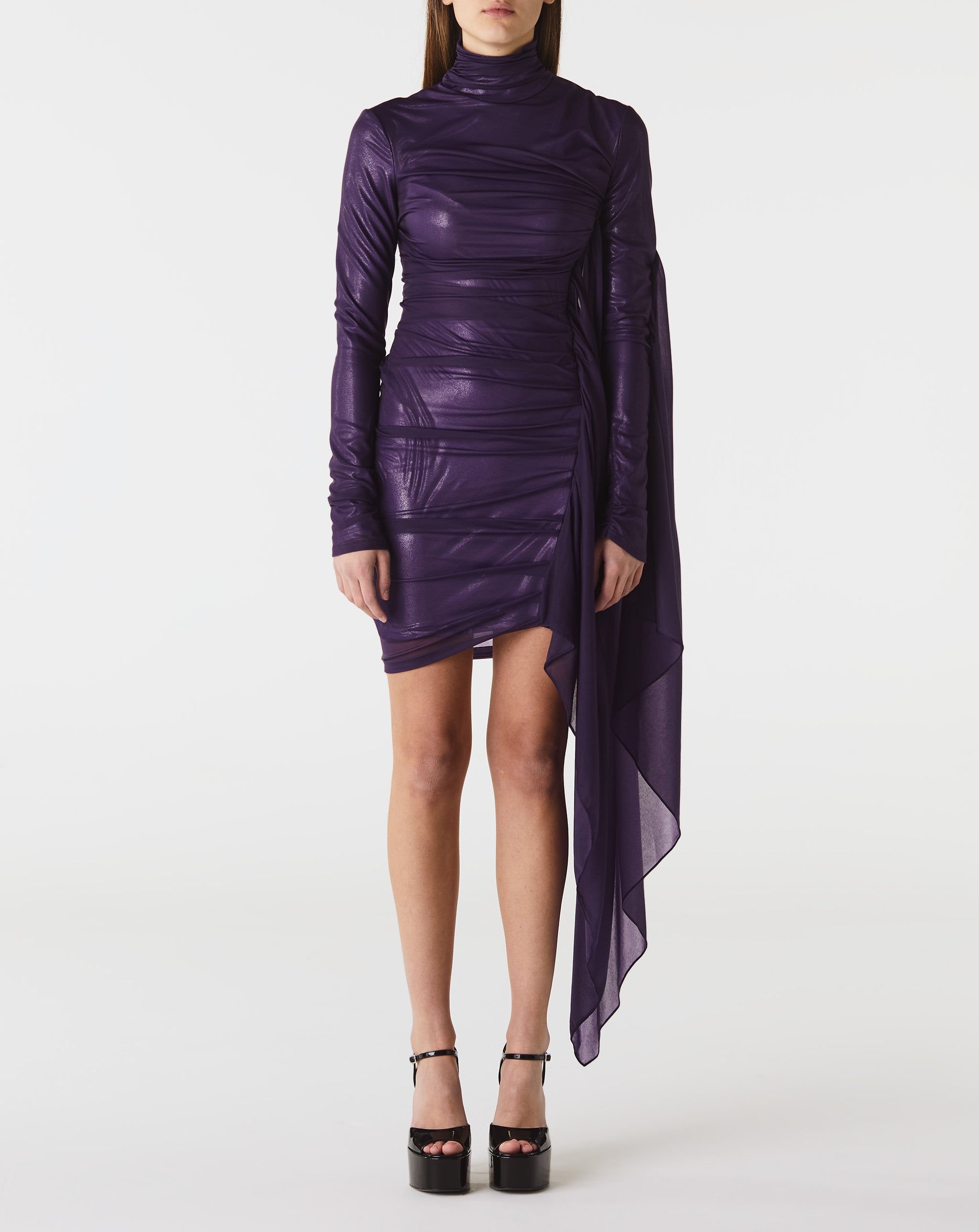 Long Sleeve Draped Ruched Dress