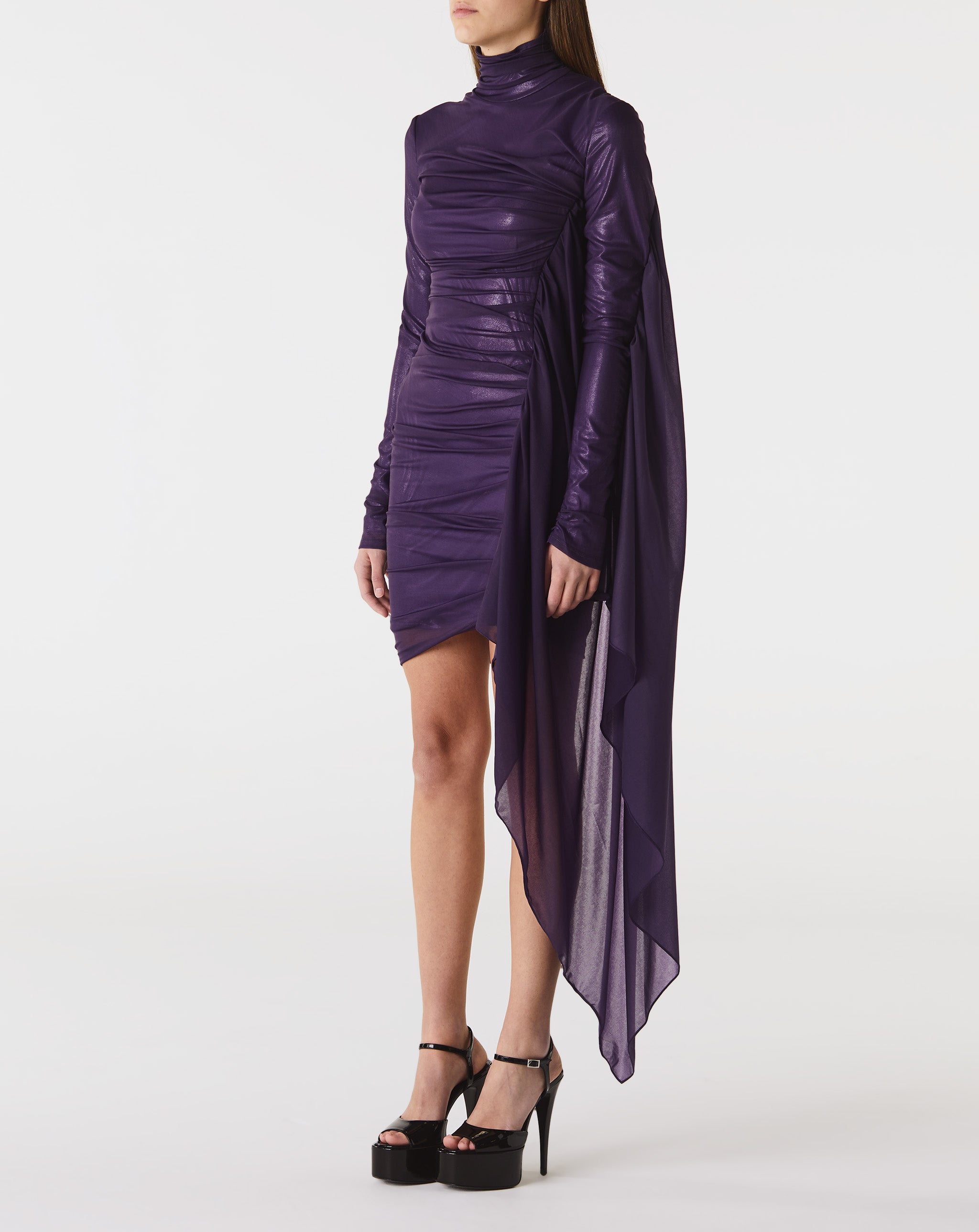Long Sleeve Draped Ruched Dress