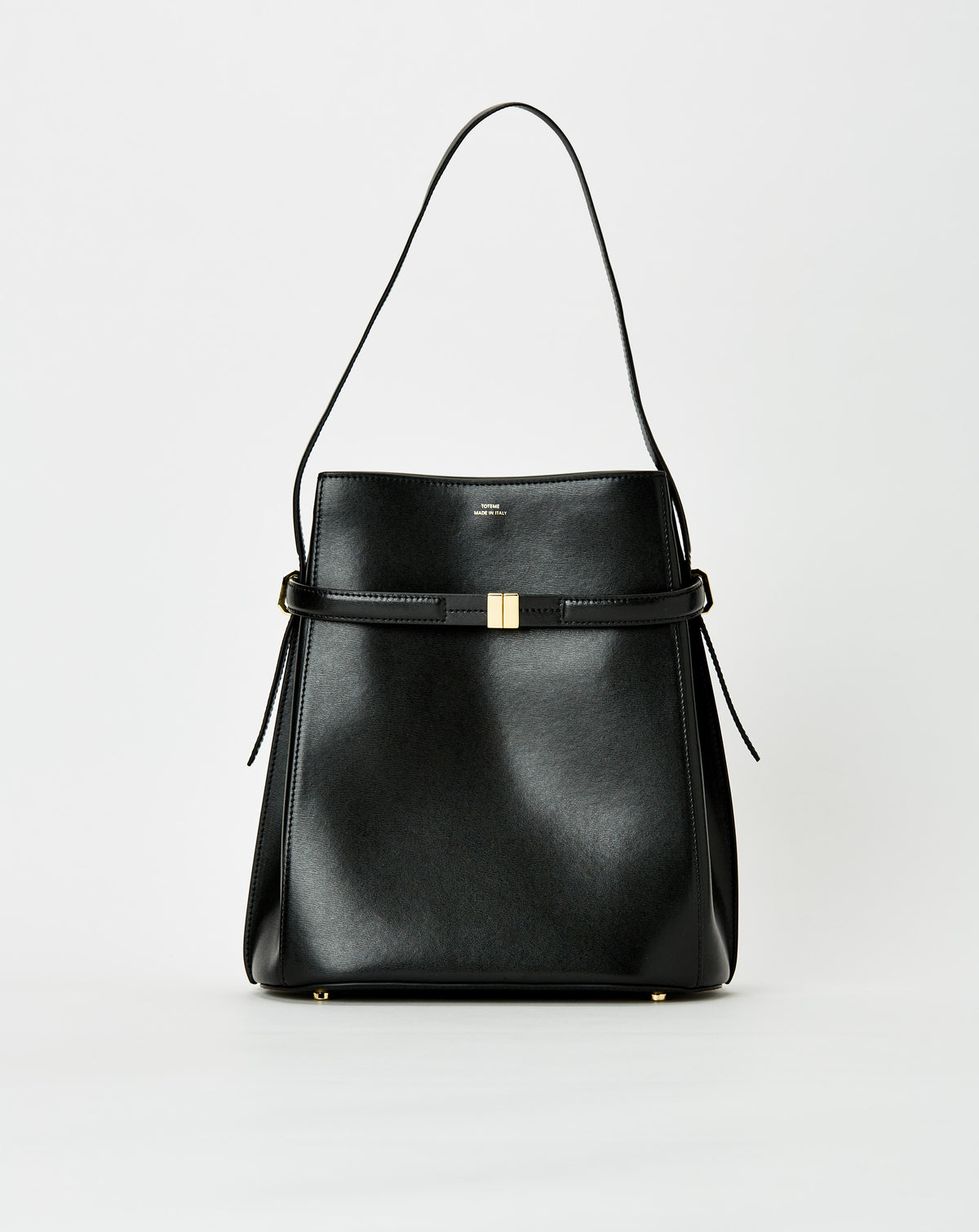 Belted Leather Bucket Bag