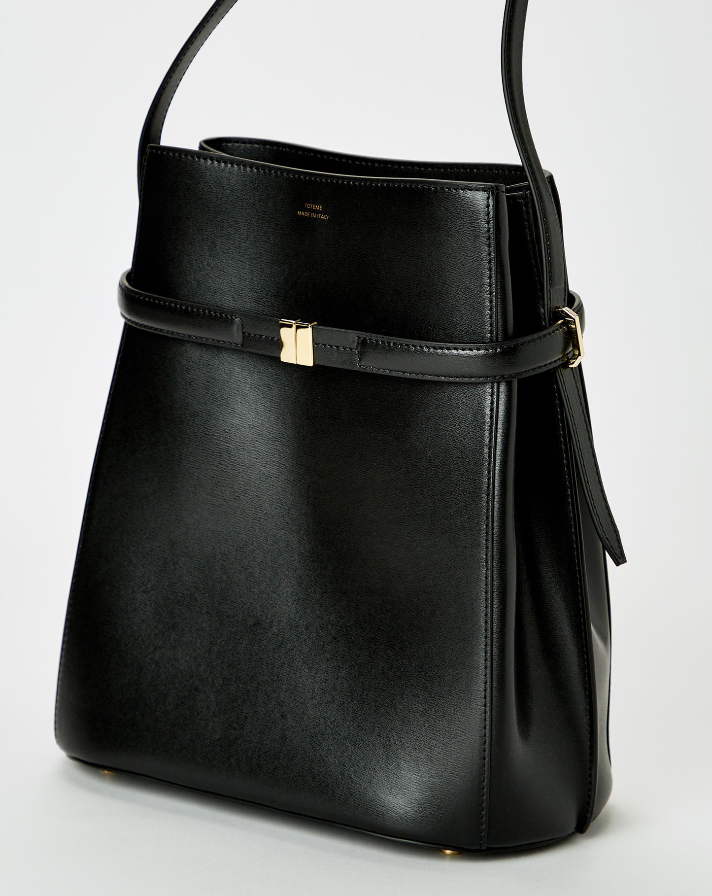Belted Leather Bucket Bag