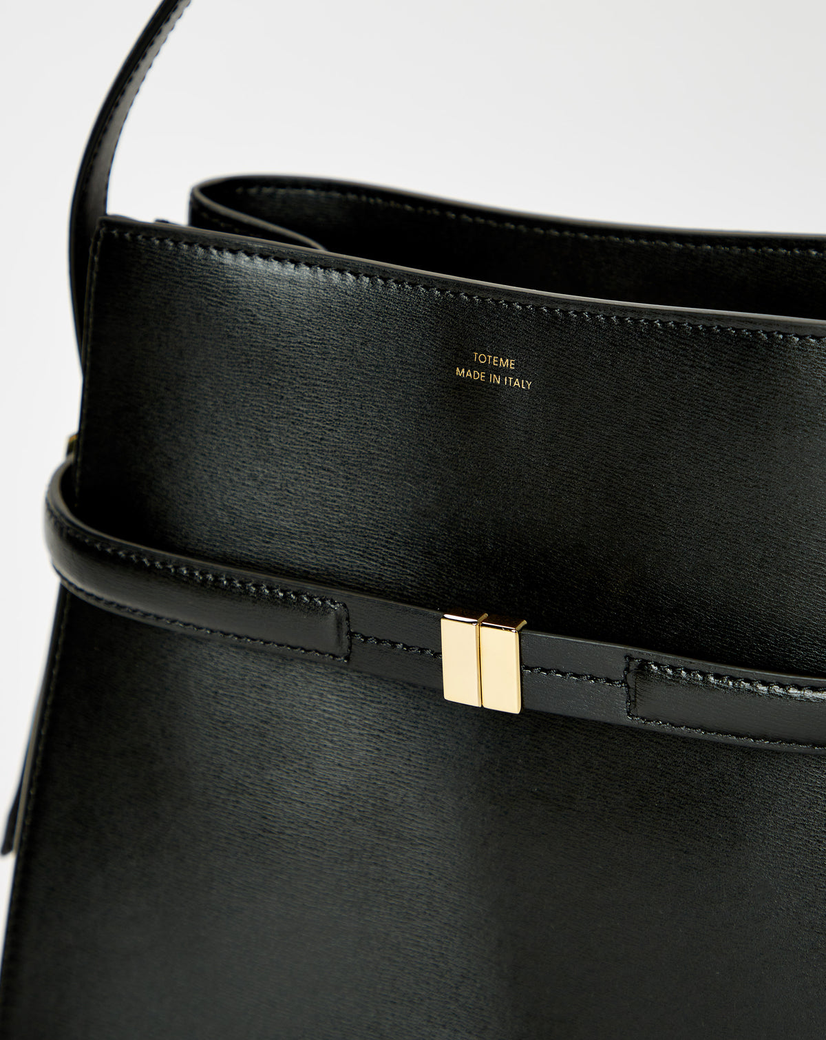 Belted Leather Bucket Bag
