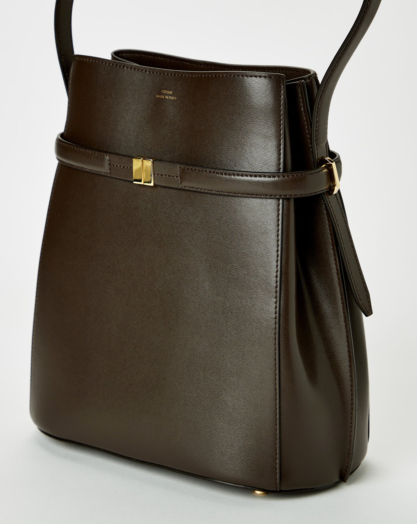 Belted Leather Bucket Bag