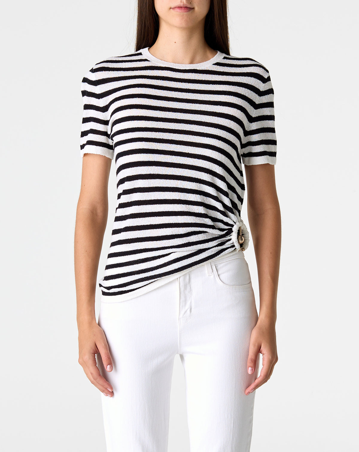 Stipe Knit Ruched Orbit Tee