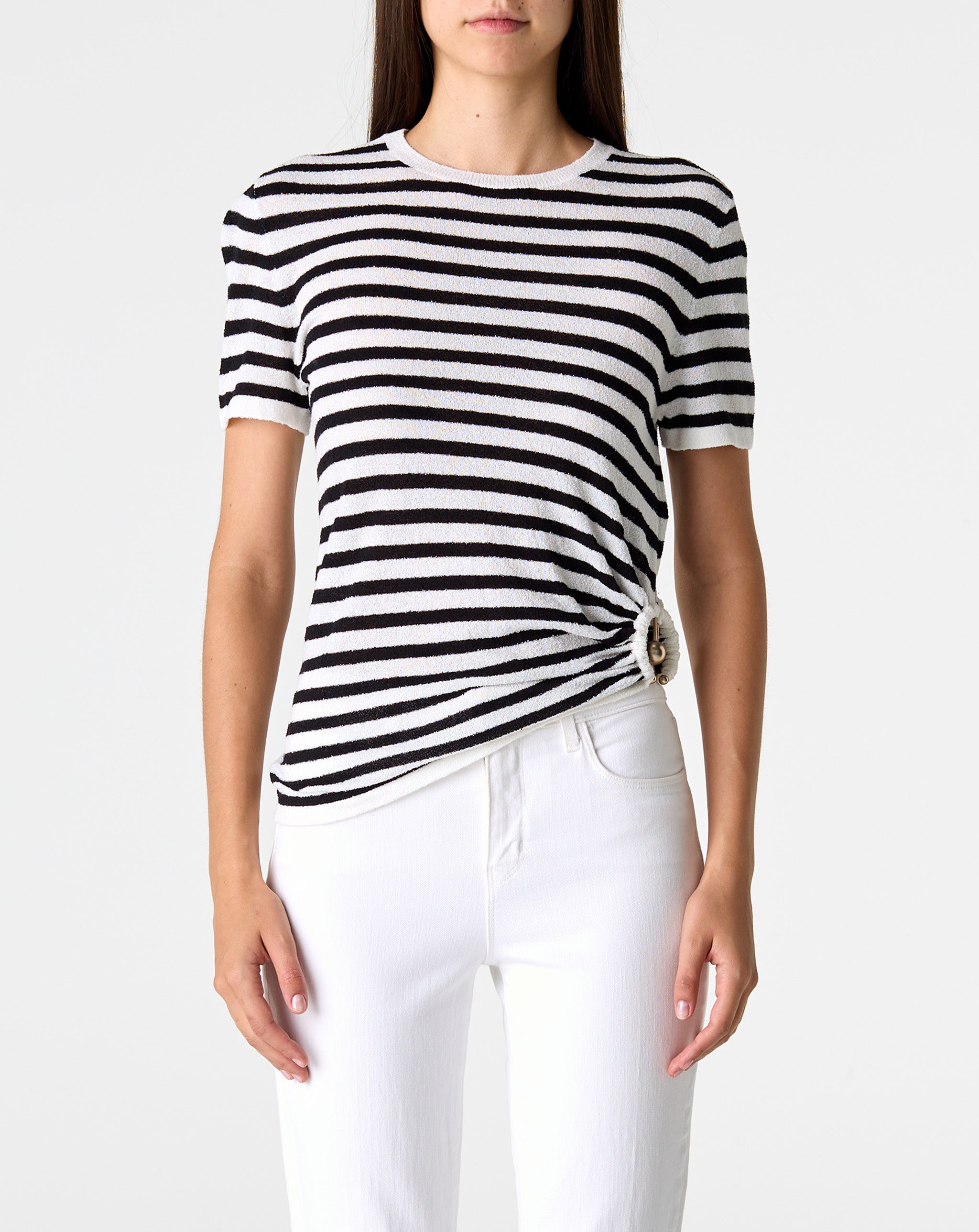 Stipe Knit Ruched Orbit Tee