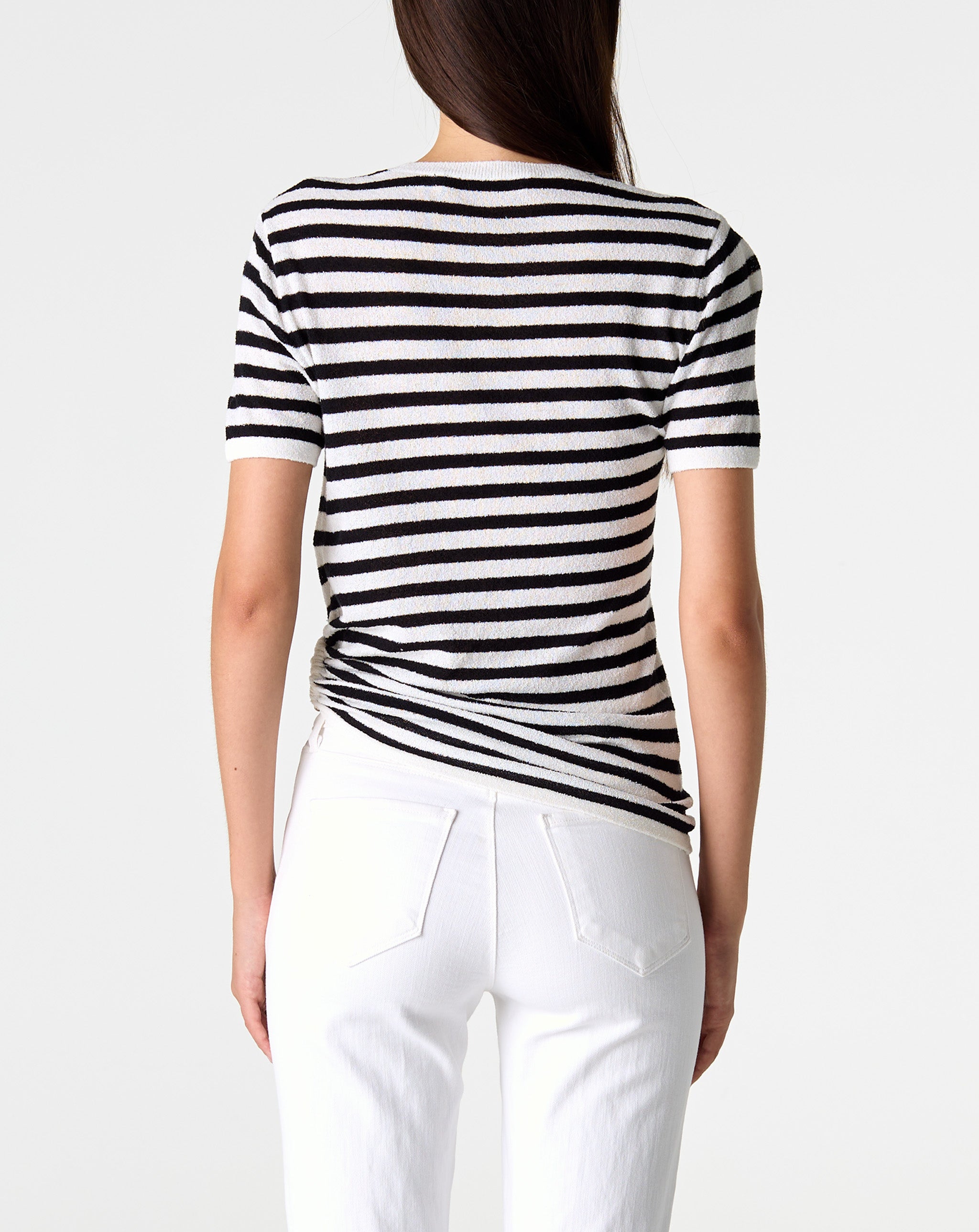 Stipe Knit Ruched Orbit Tee