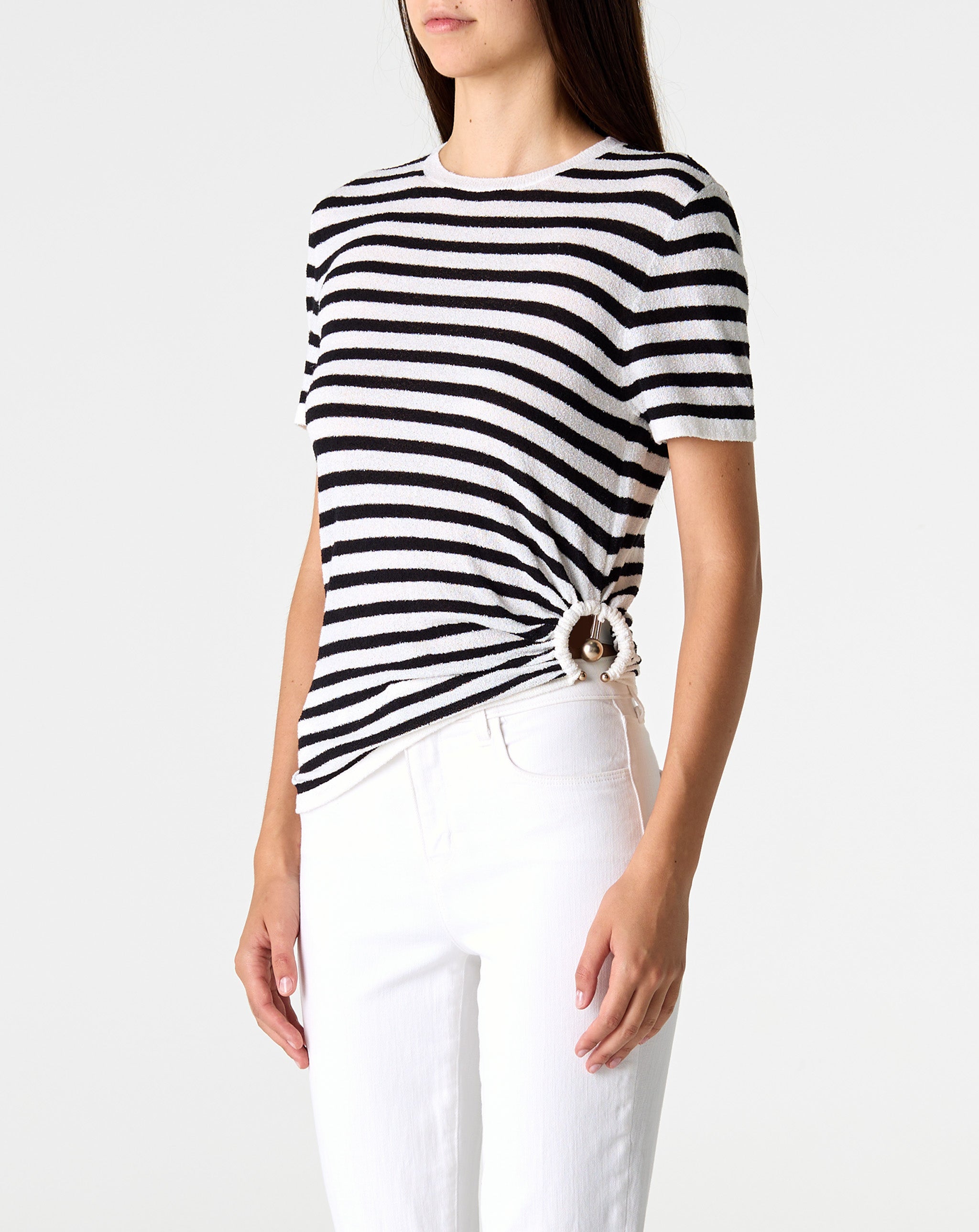Stipe Knit Ruched Orbit Tee