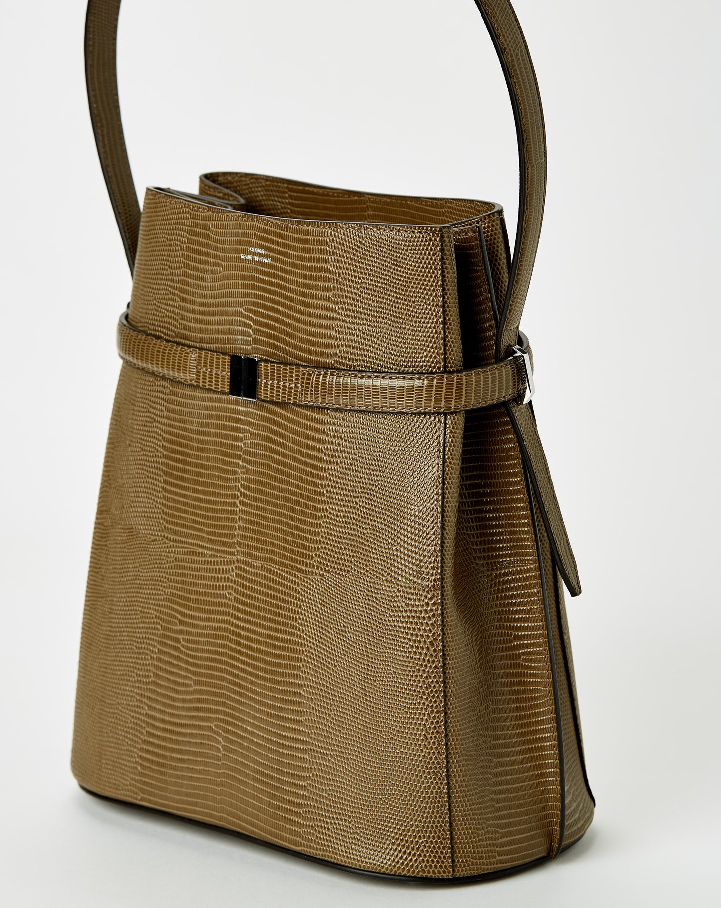 Belted Lizard Embossed Bucket Bag