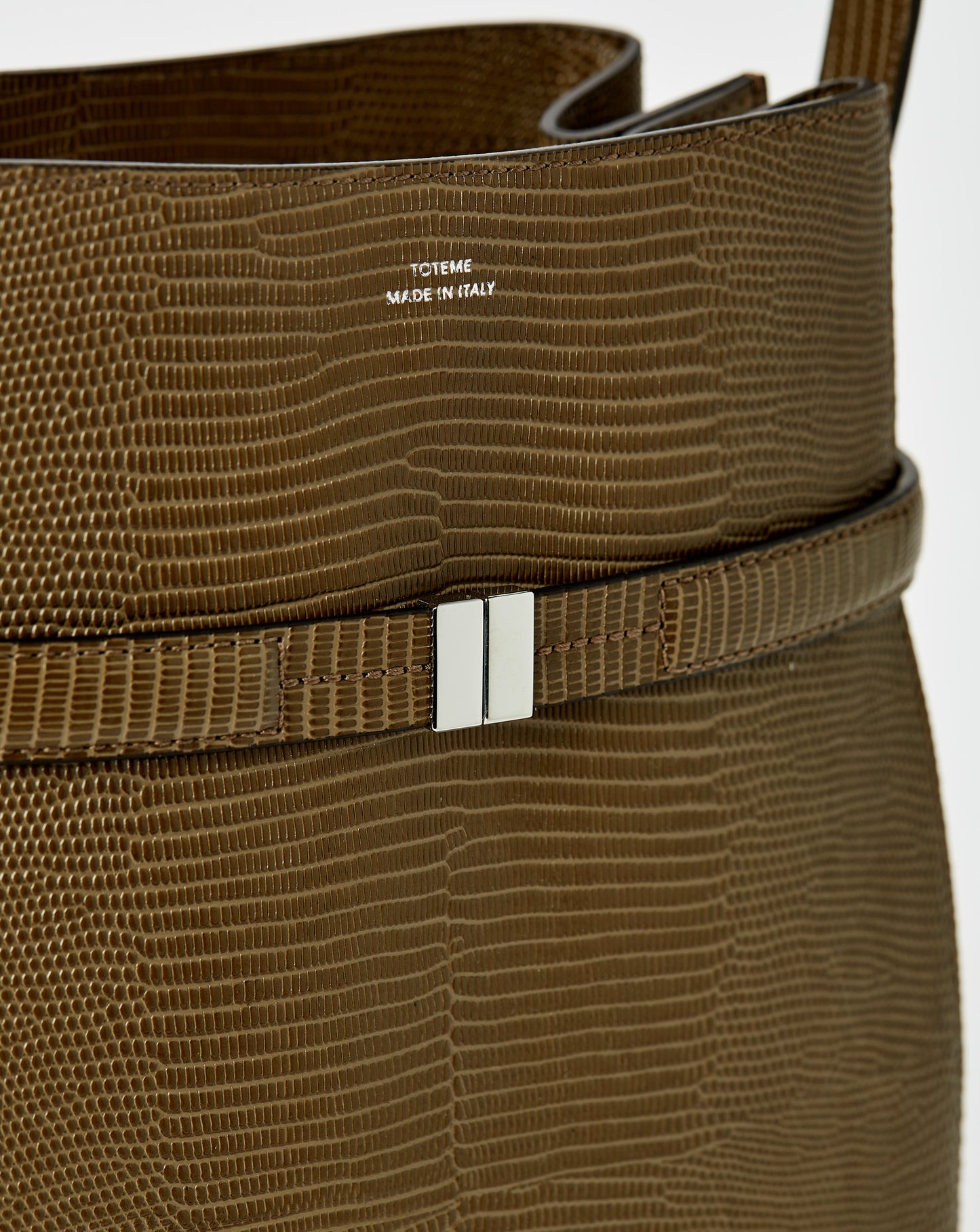 Belted Lizard Embossed Bucket Bag
