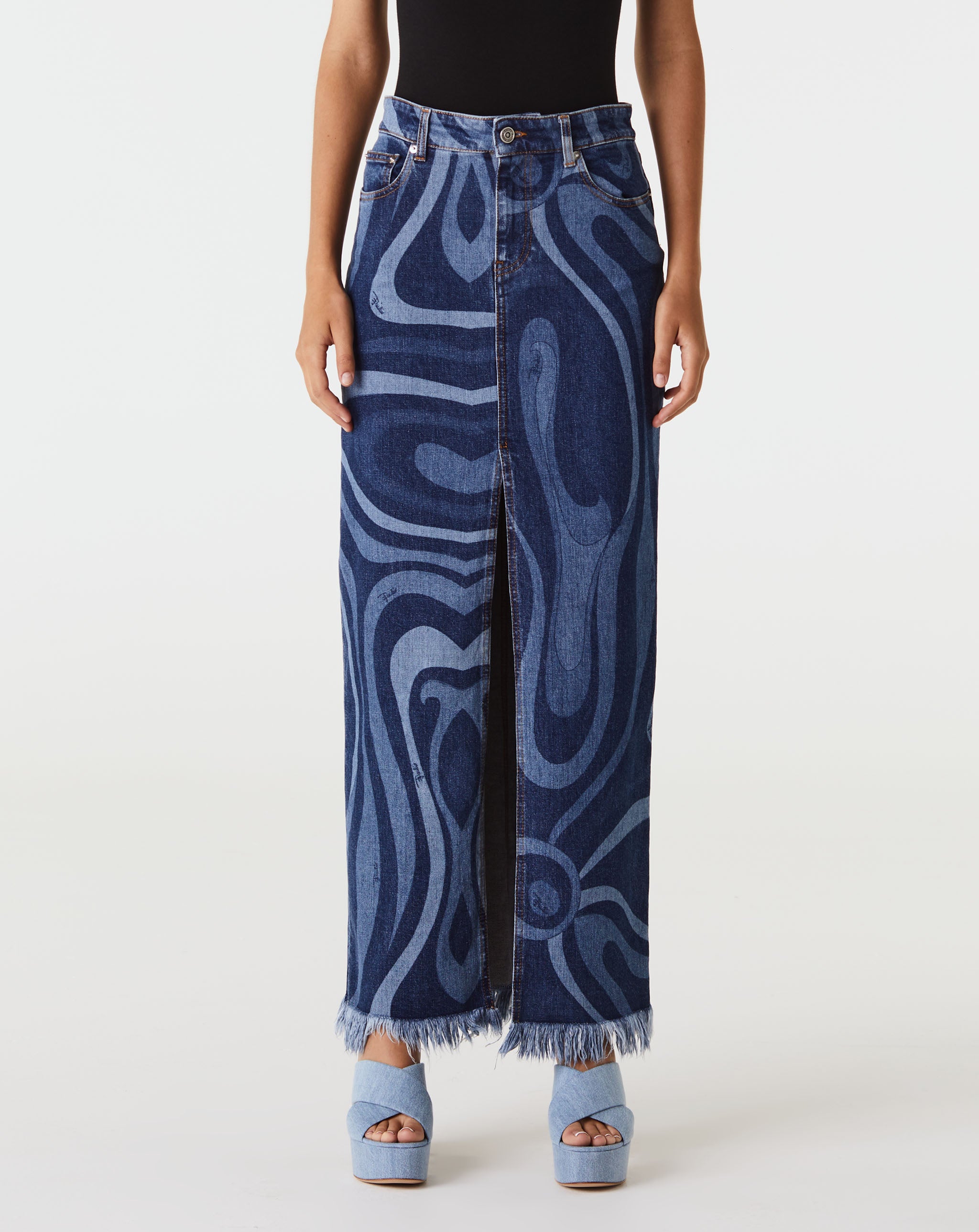 Laser Denim Maxi Skirt