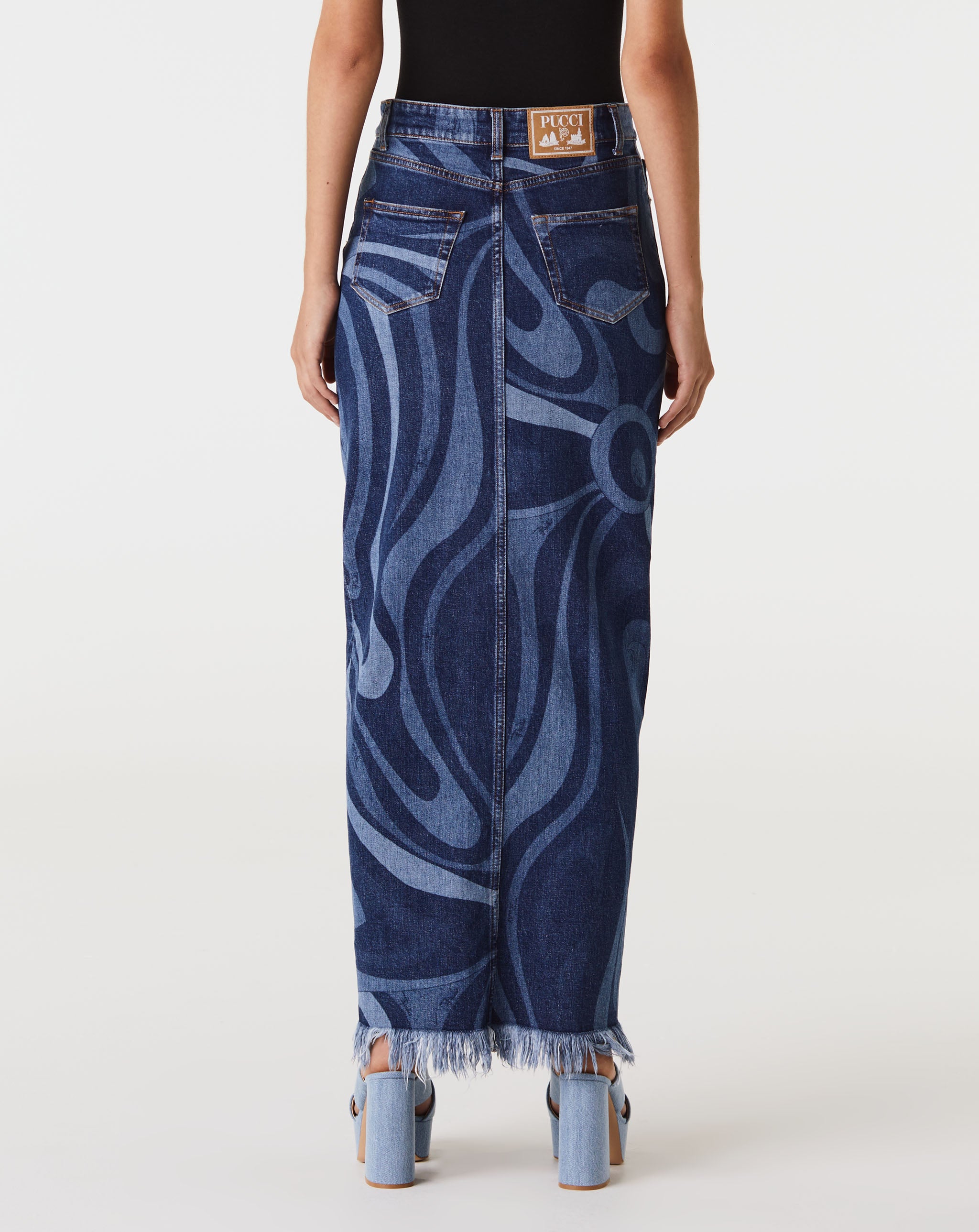 Laser Denim Maxi Skirt