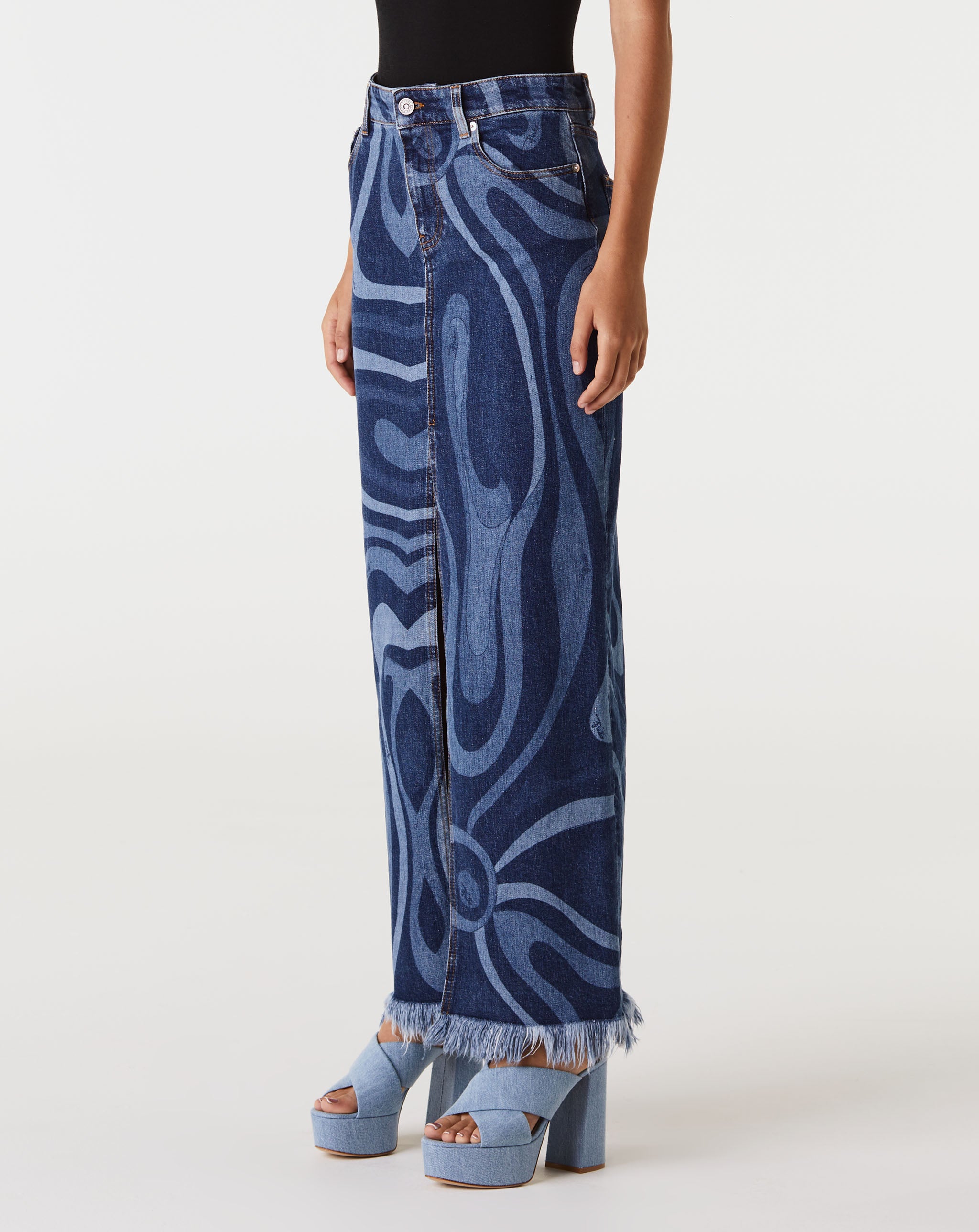 Laser Denim Maxi Skirt