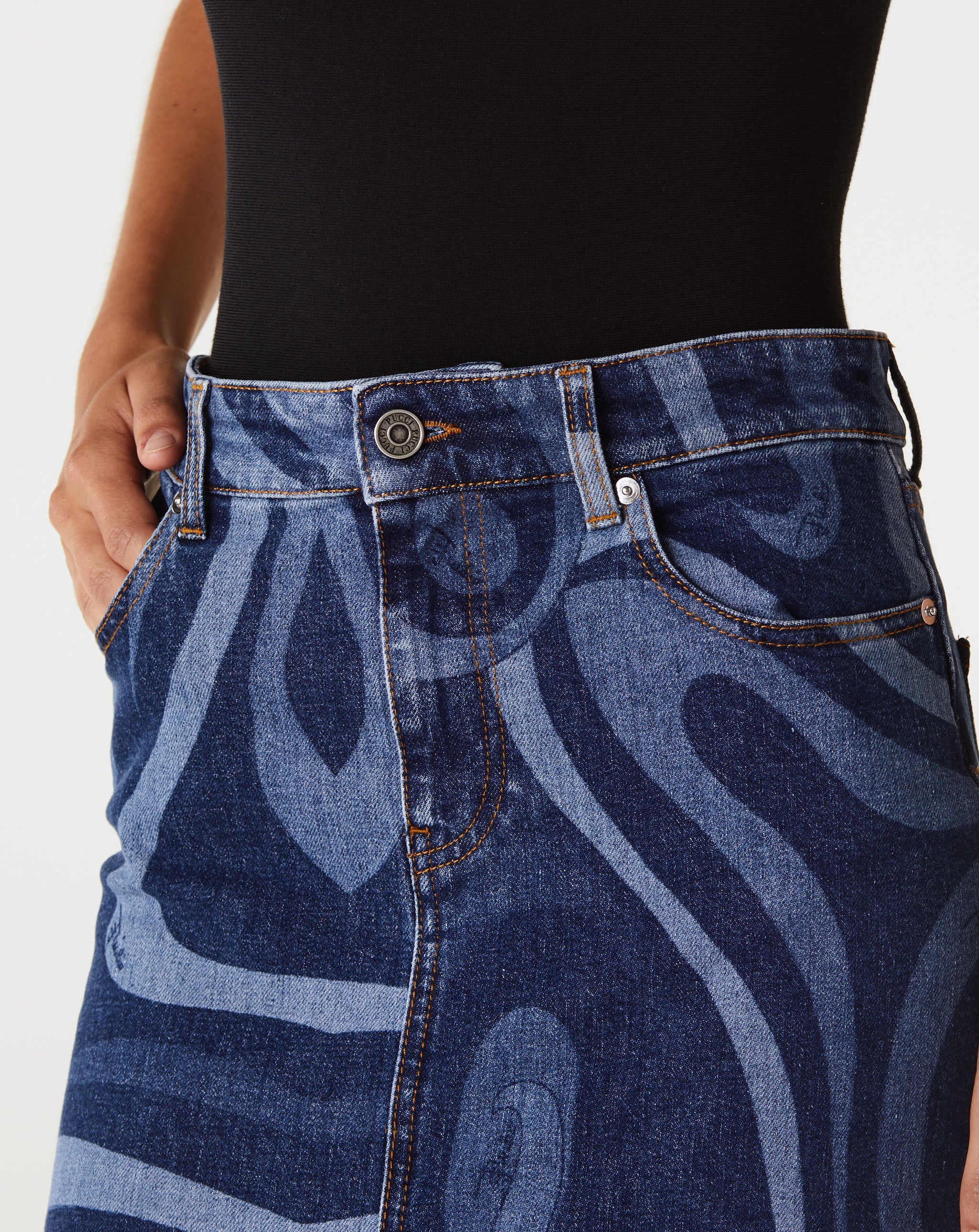 Laser Denim Maxi Skirt
