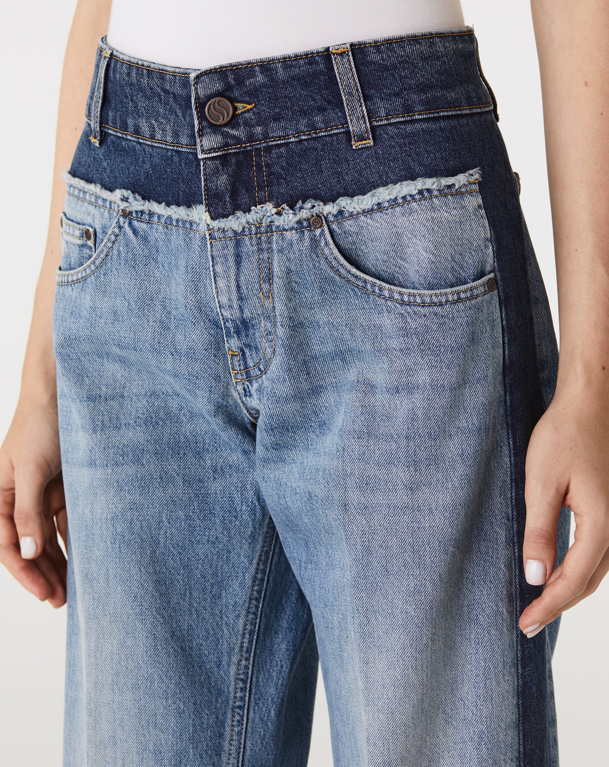Paneled Blue Denim Jeans
