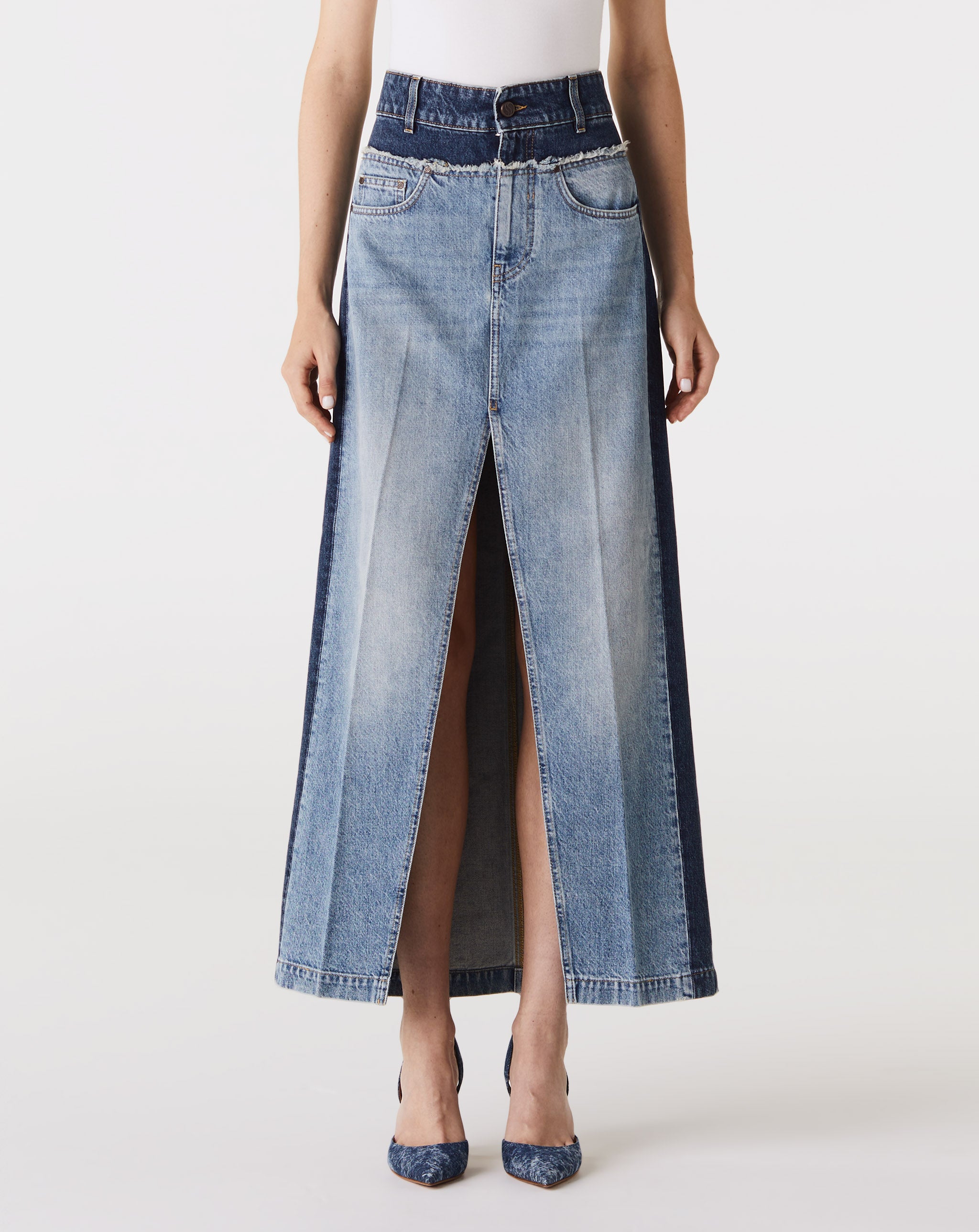 Paneled Blue Denim Skirt