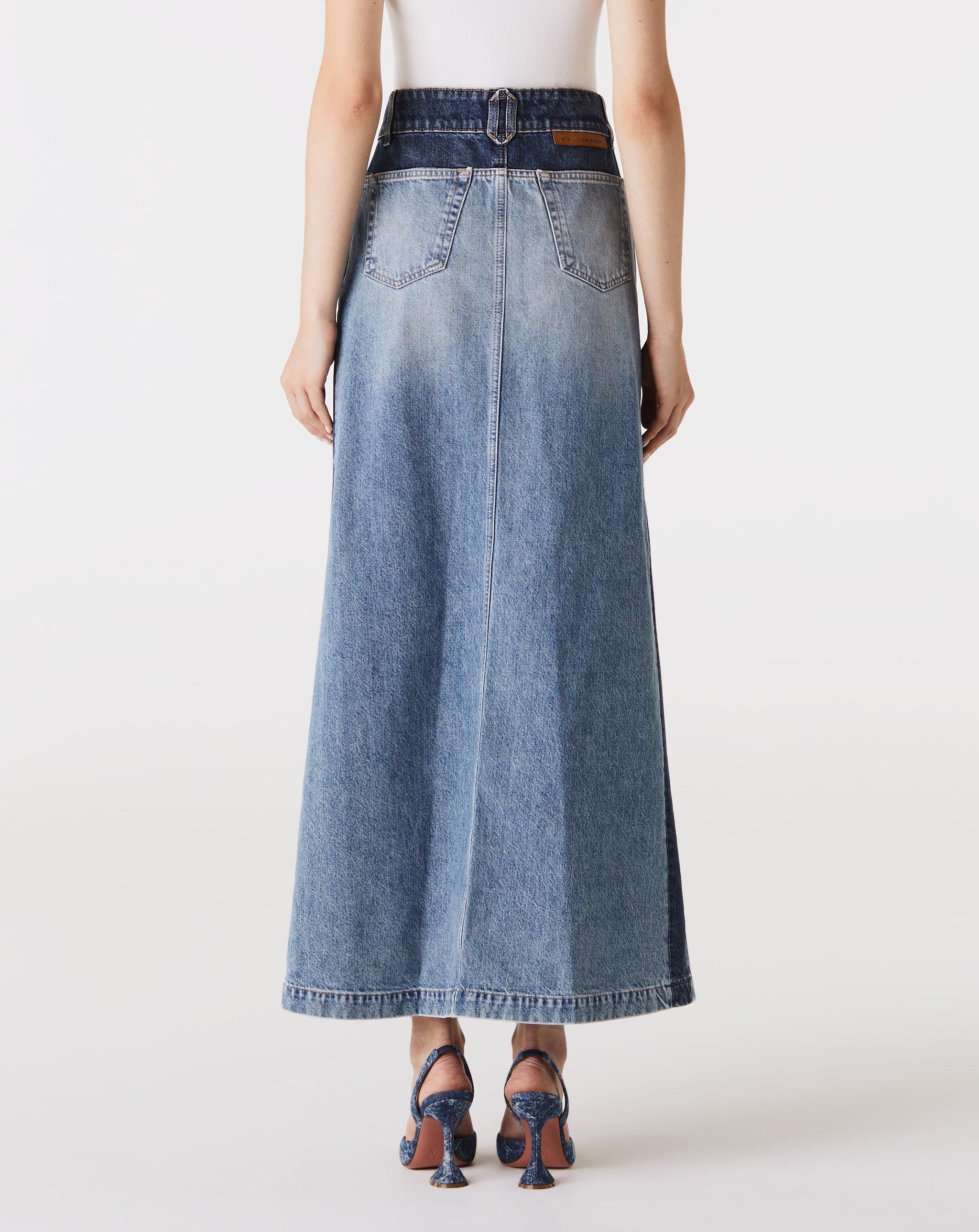 Paneled Blue Denim Skirt