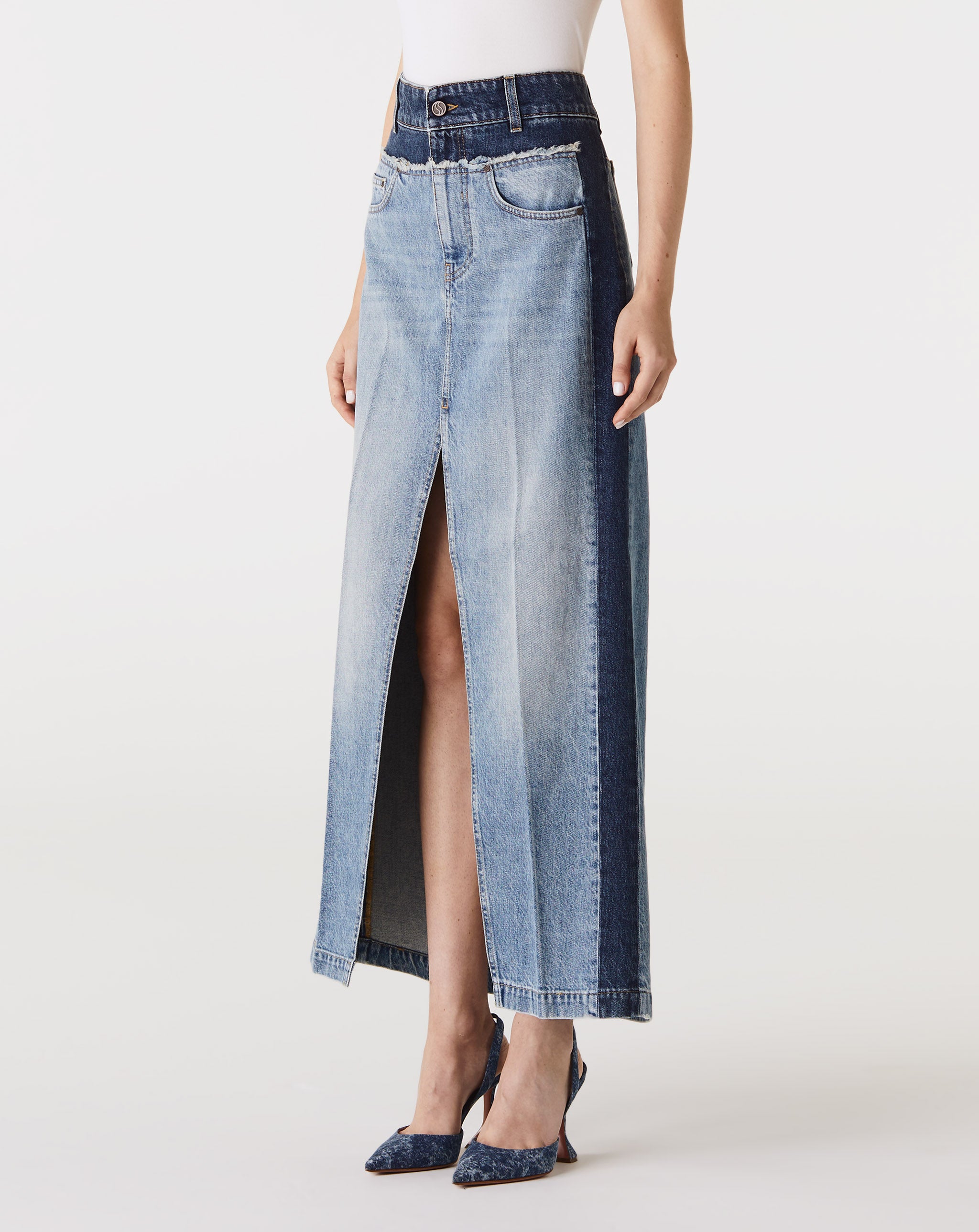 Paneled Blue Denim Skirt