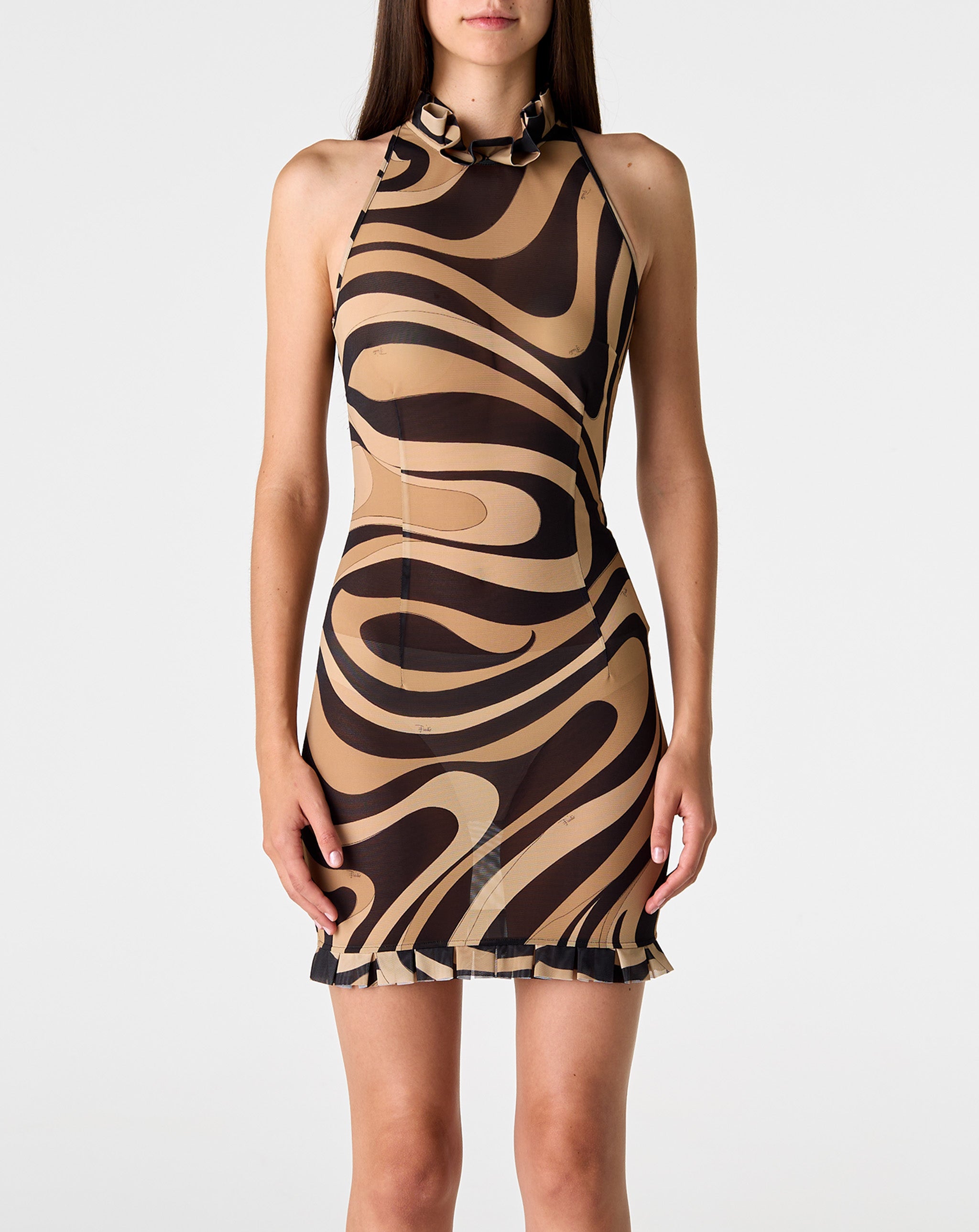 Mesh High Neck S/L Dress