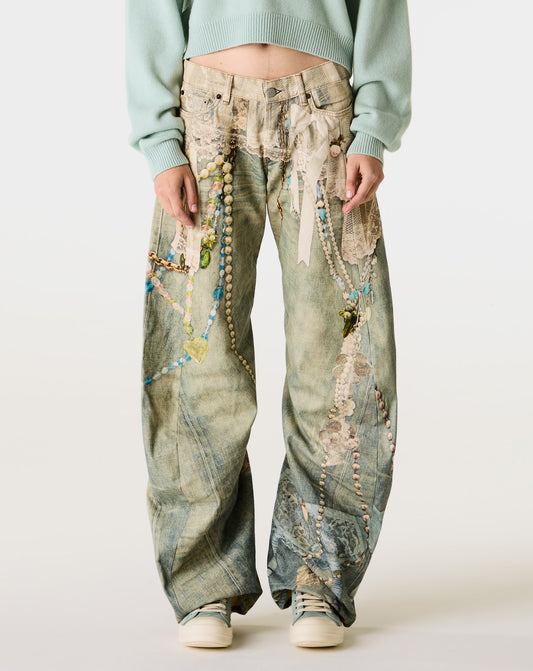 Jewel Printed Draped Jeans