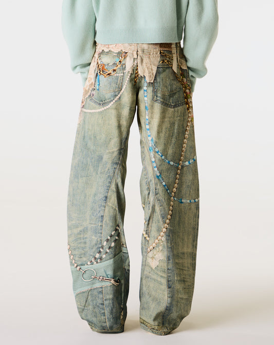 Jewel Printed Draped Jeans