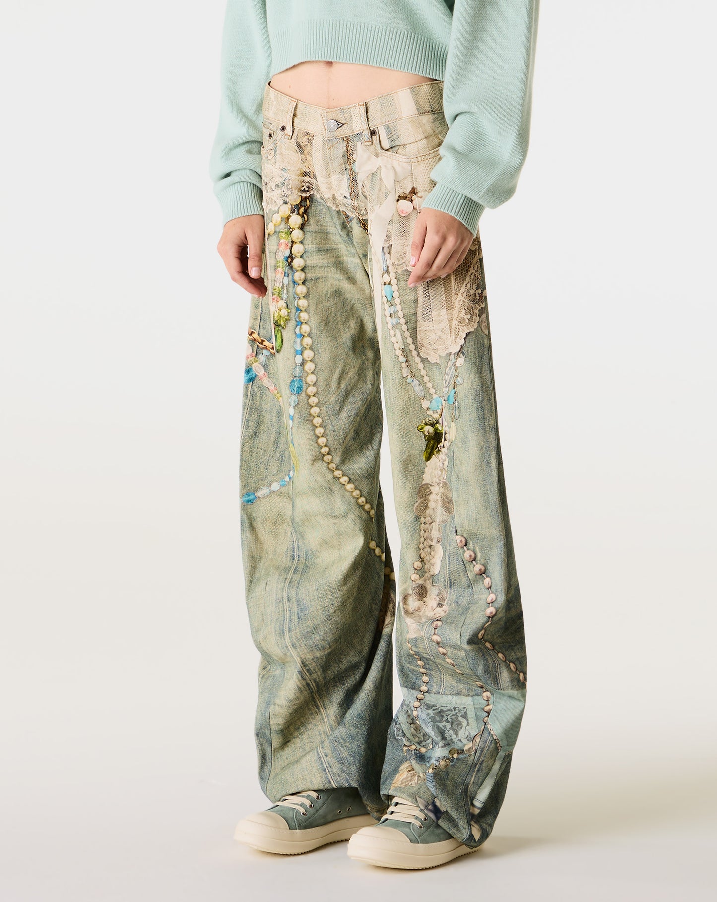 Jewel Printed Draped Jeans