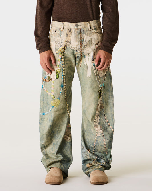 Jewel Printed Draped Jean