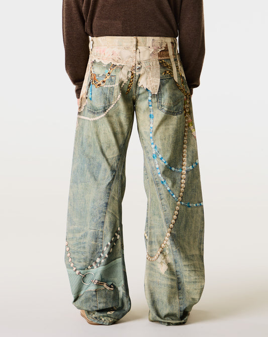Jewel Printed Draped Jean