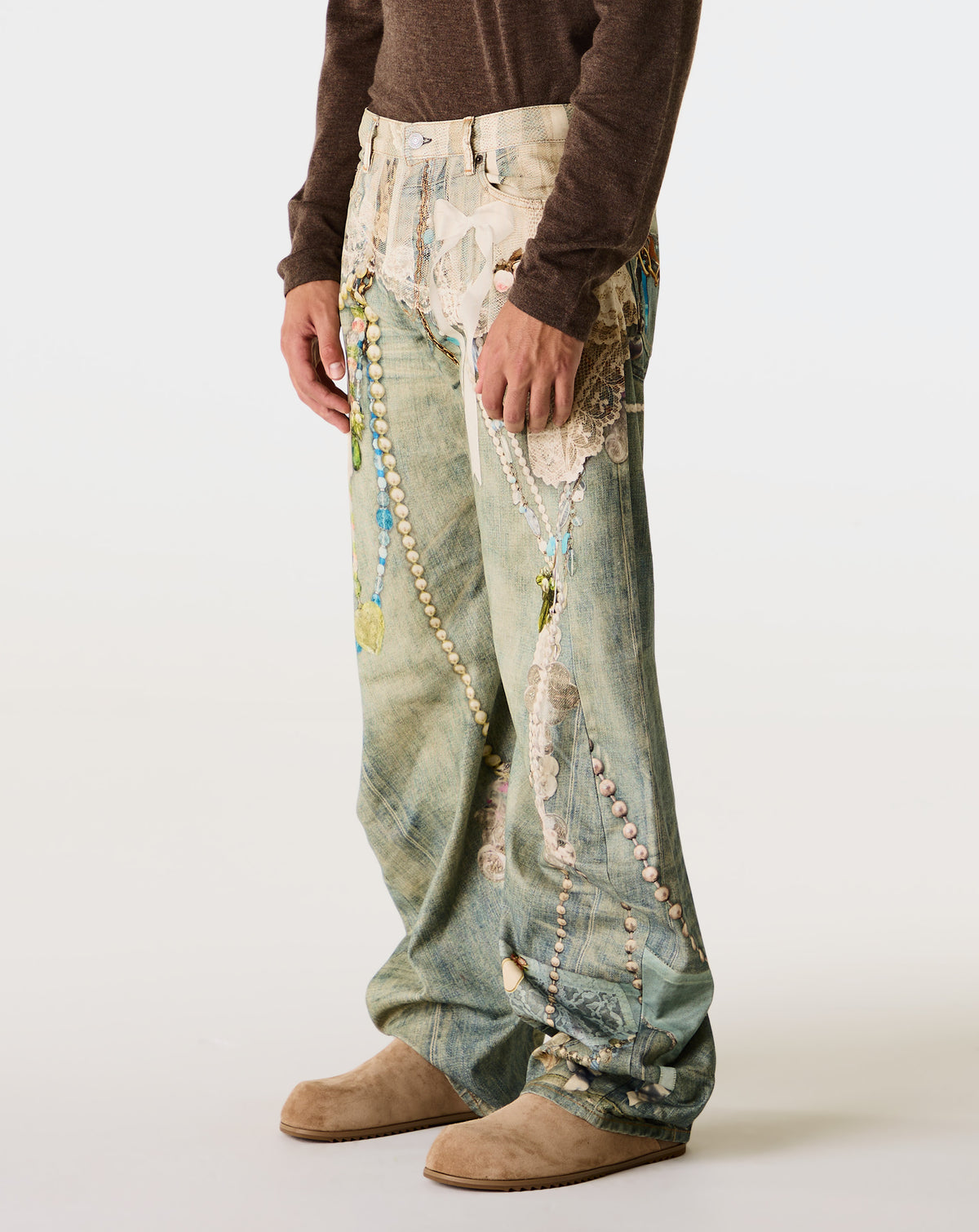 Jewel Printed Draped Jean