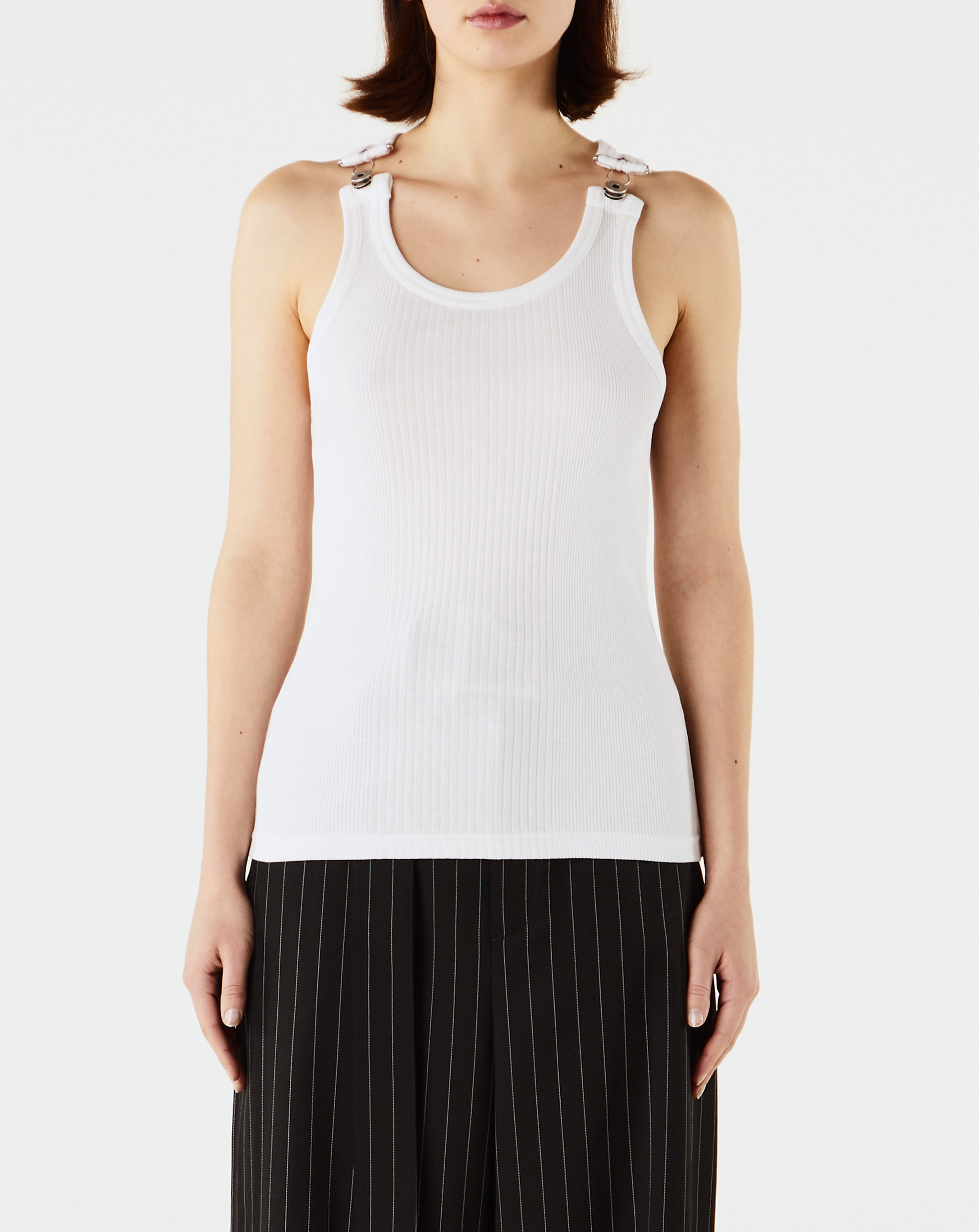 Ribbed Tank Top With Overall Buckles
