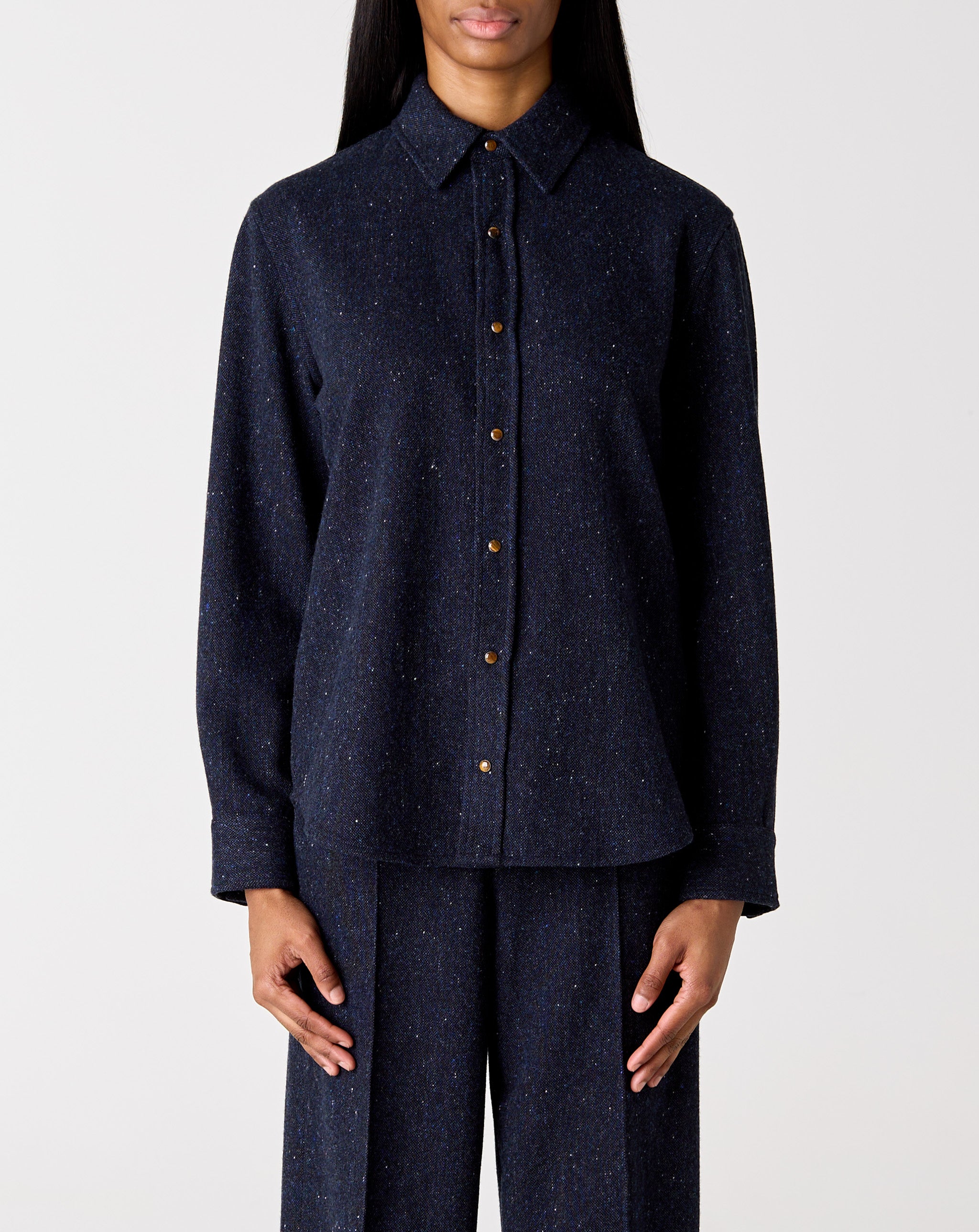 Midnight Cashmere Twill Donegal Shirt