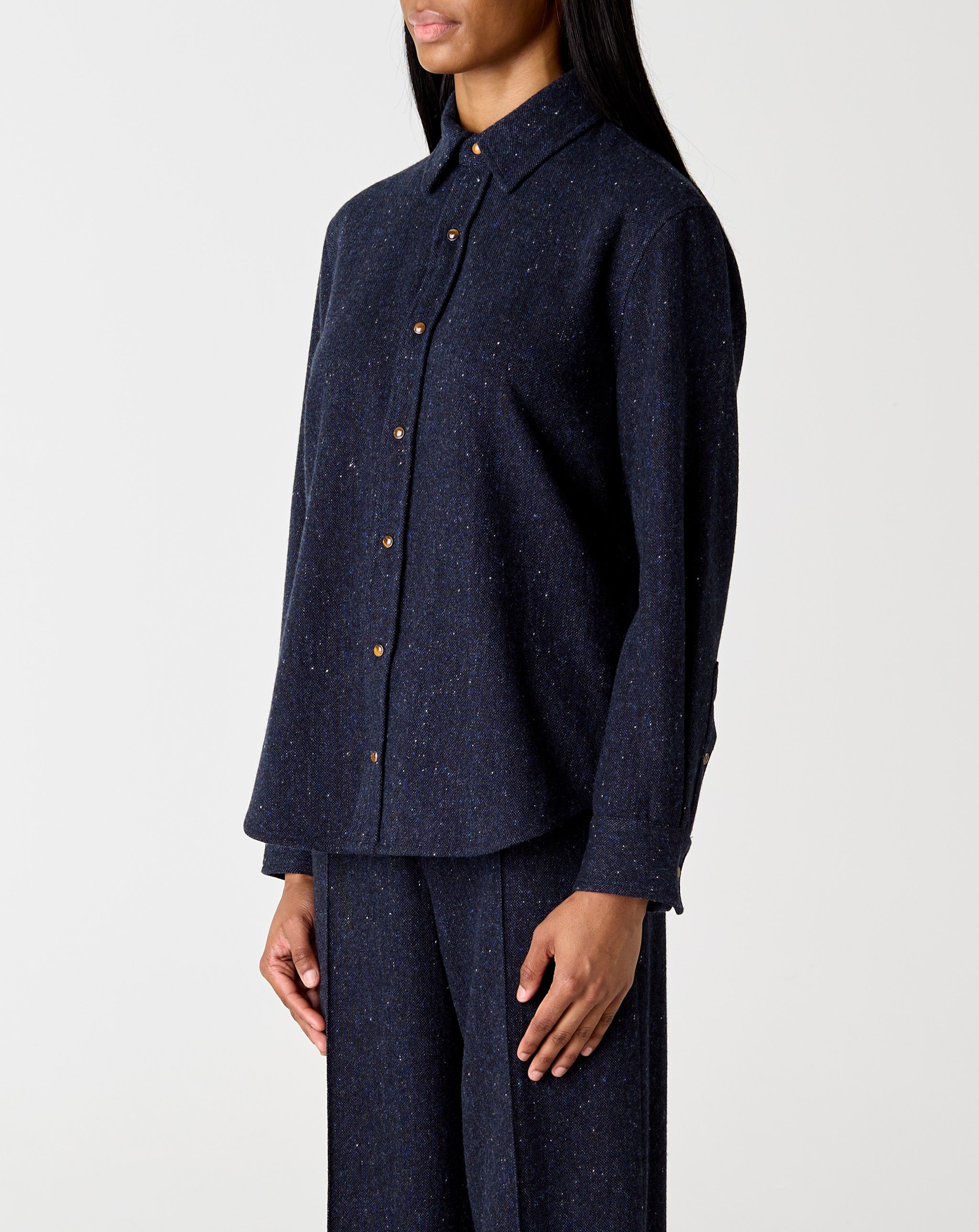 Midnight Cashmere Twill Donegal Shirt