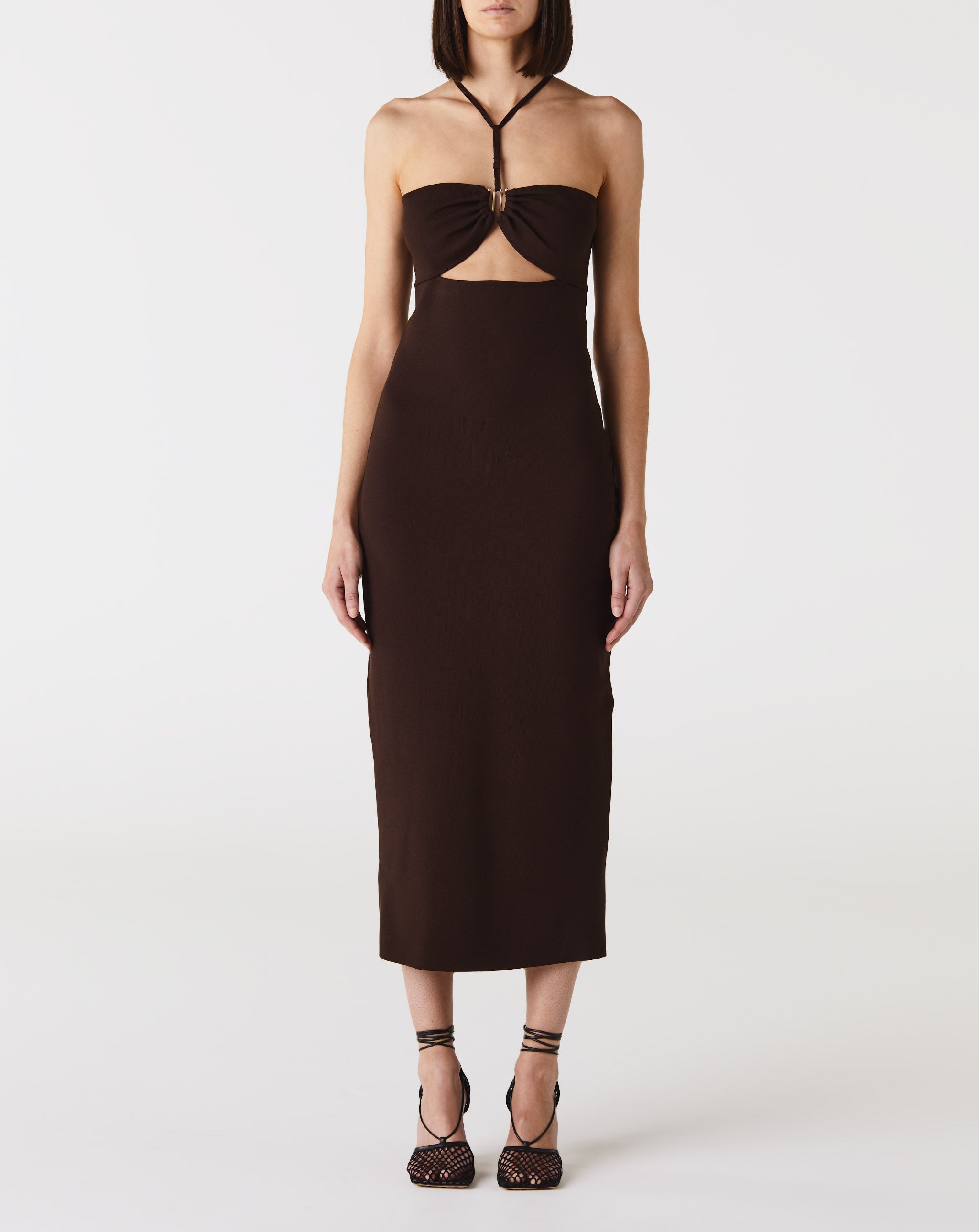 Y Neck Knit Midi Dress