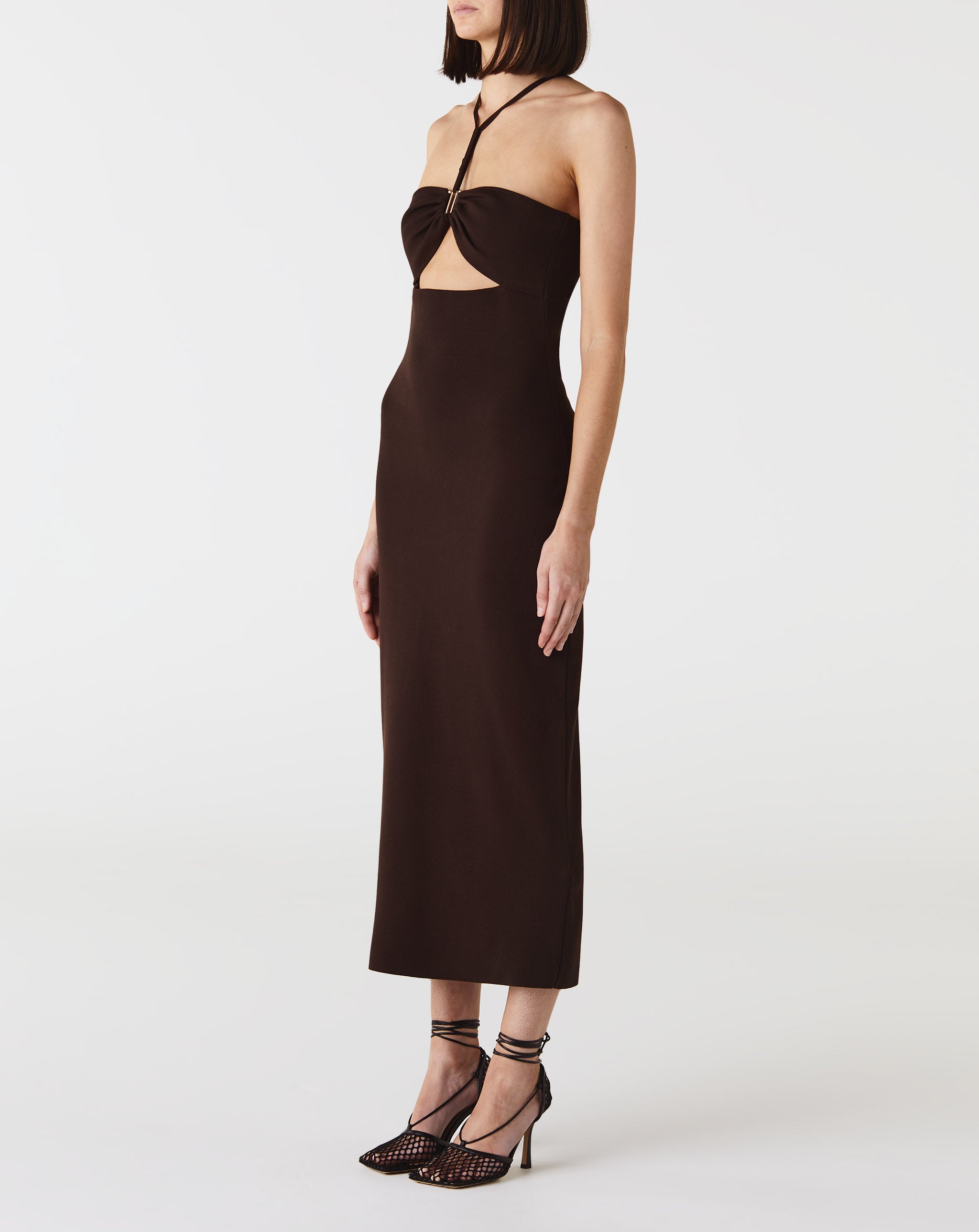 Y Neck Knit Midi Dress