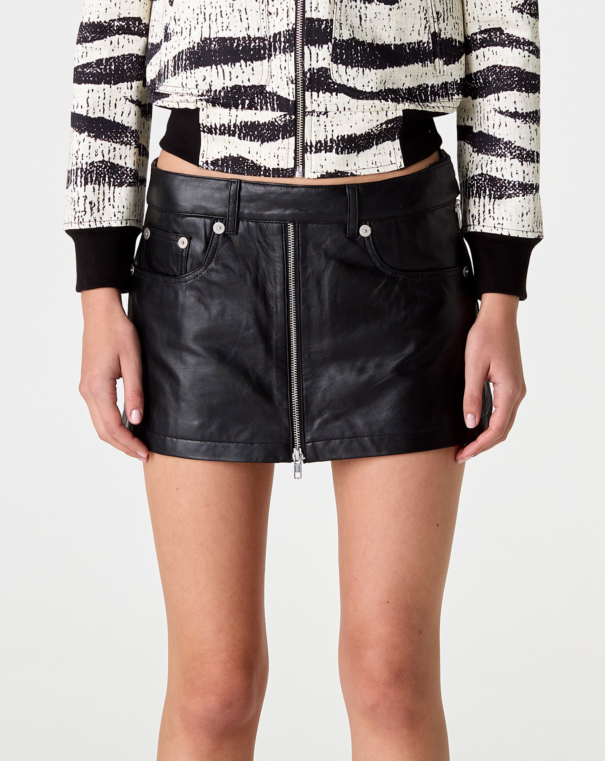 Front Zip Leather Skort