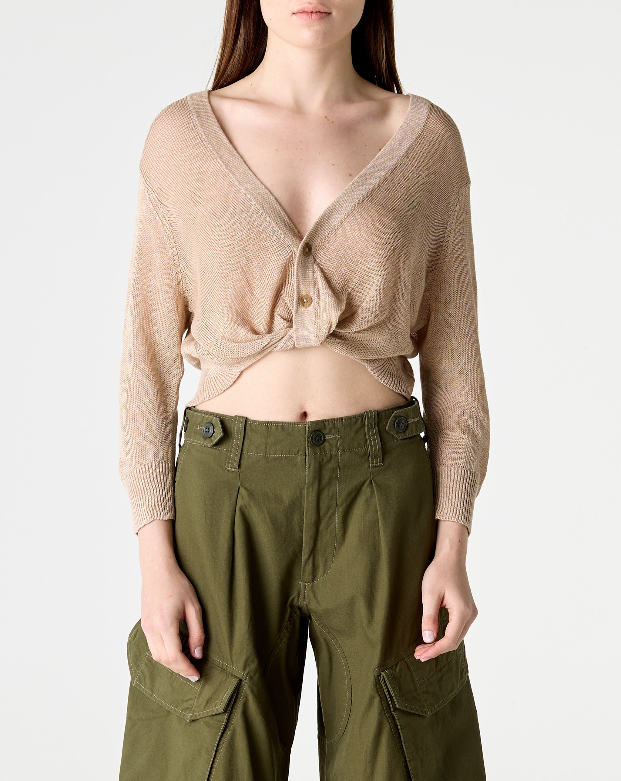 3/4 Sleeve Twisted Front Cardigan