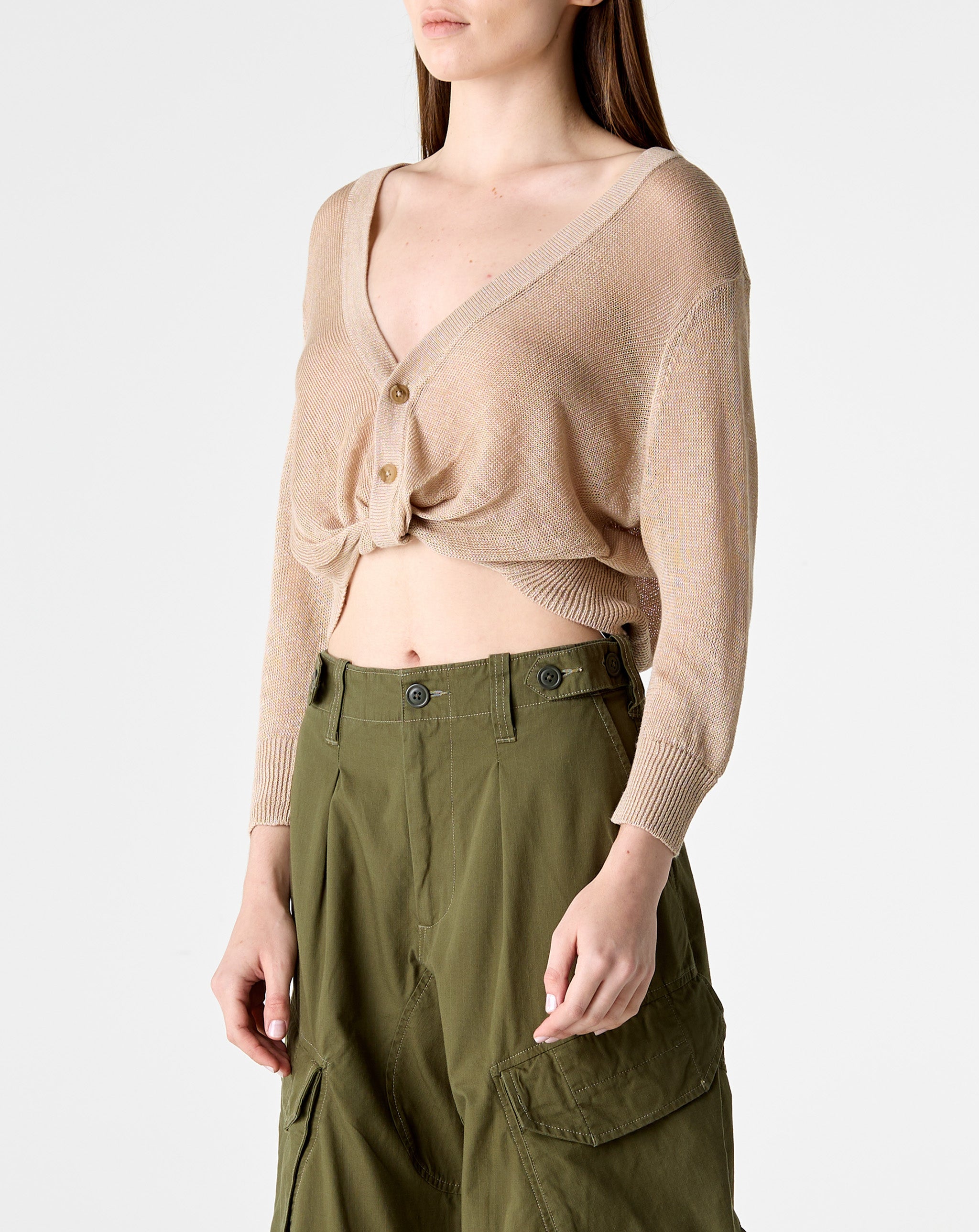 3/4 Sleeve Twisted Front Cardigan