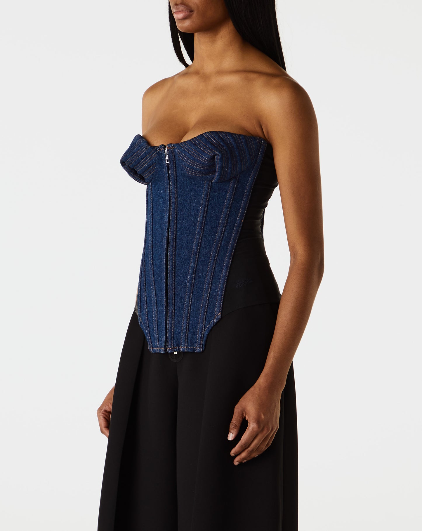 Denim Corset With Mesh Detail