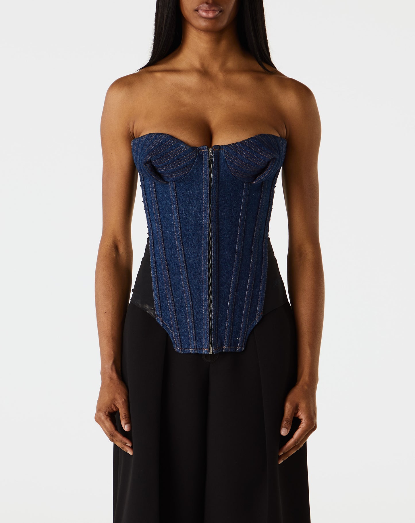 Denim Corset With Mesh Detail