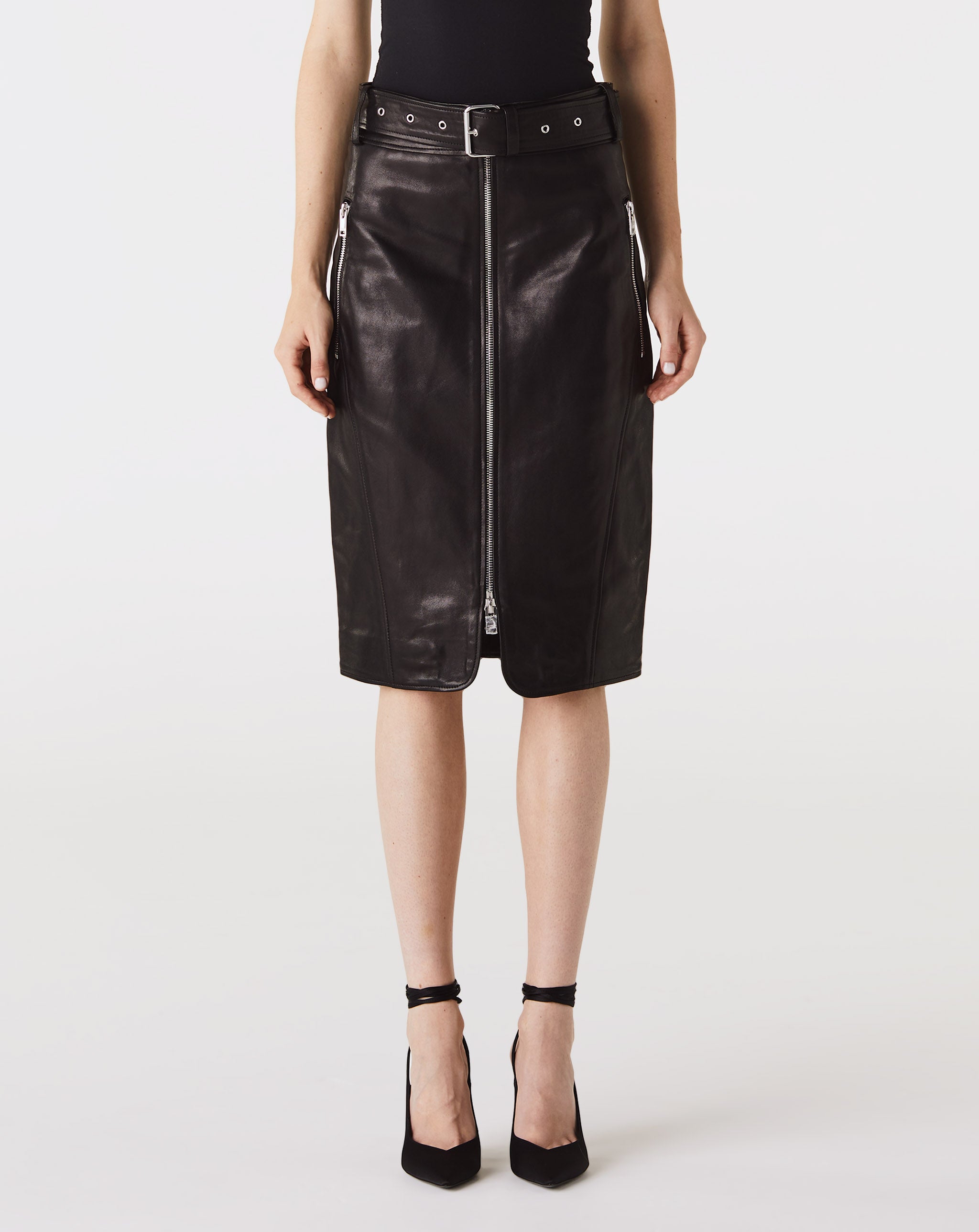 Midi Zip Lambskin Skirt