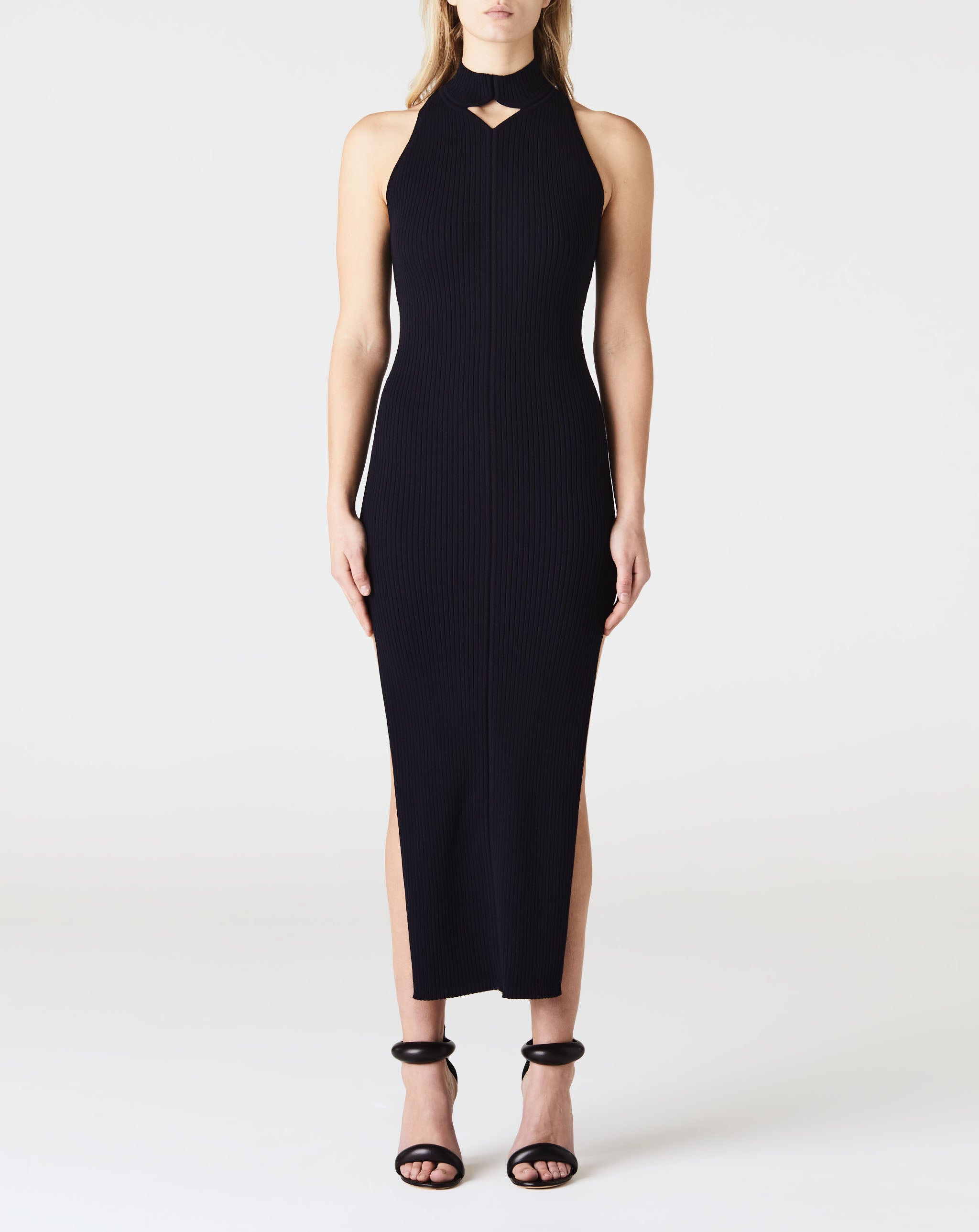 Rib Knit Diamond Neck Dress