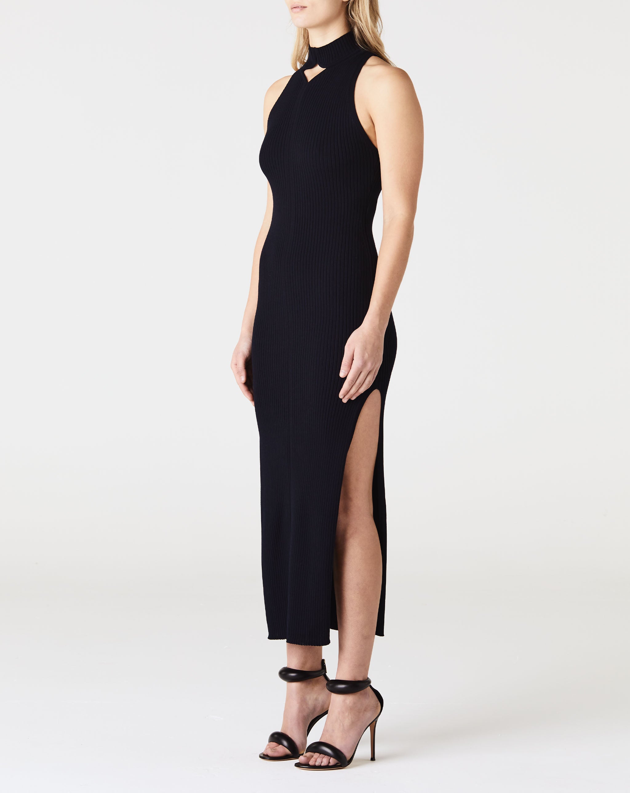 Rib Knit Diamond Neck Dress