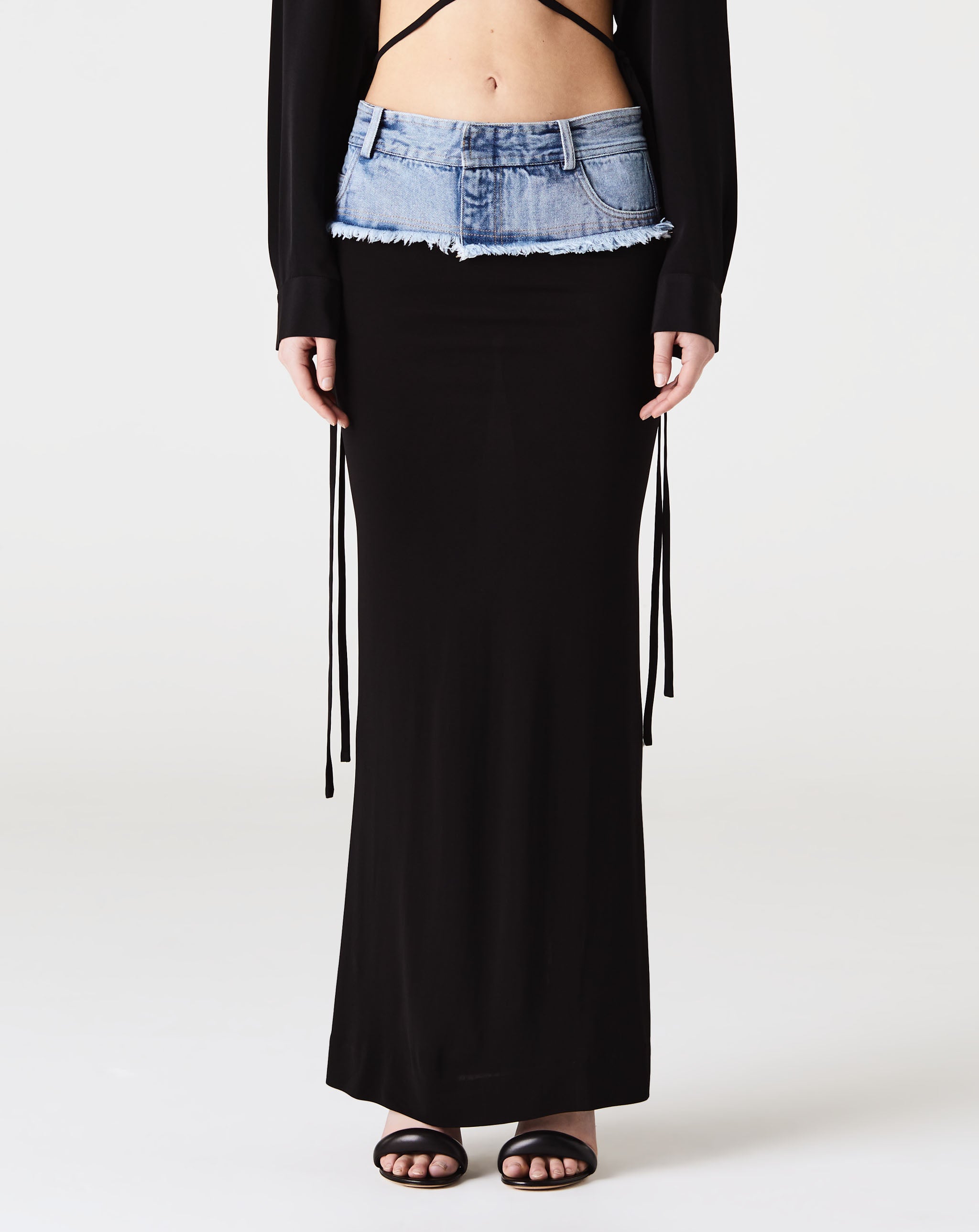 Denim Belt Column Skirt