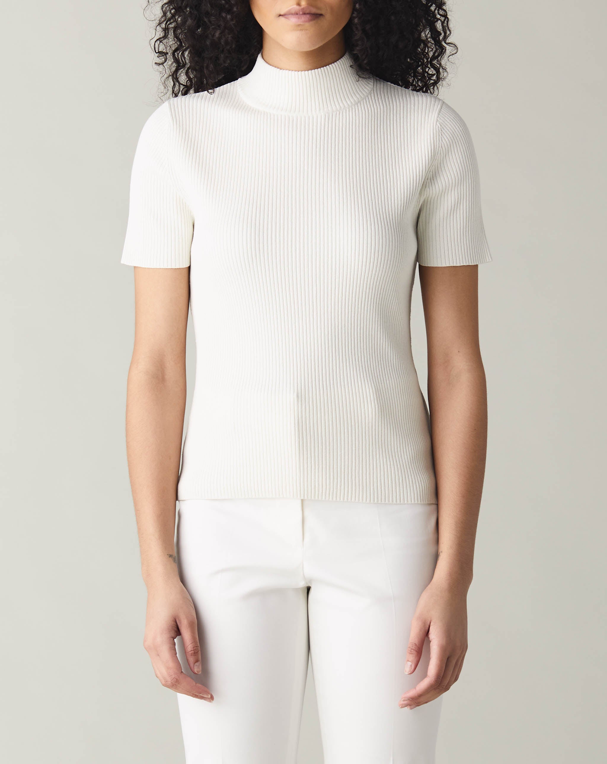 Daisy Mock Neck Short Sleeve Sweater