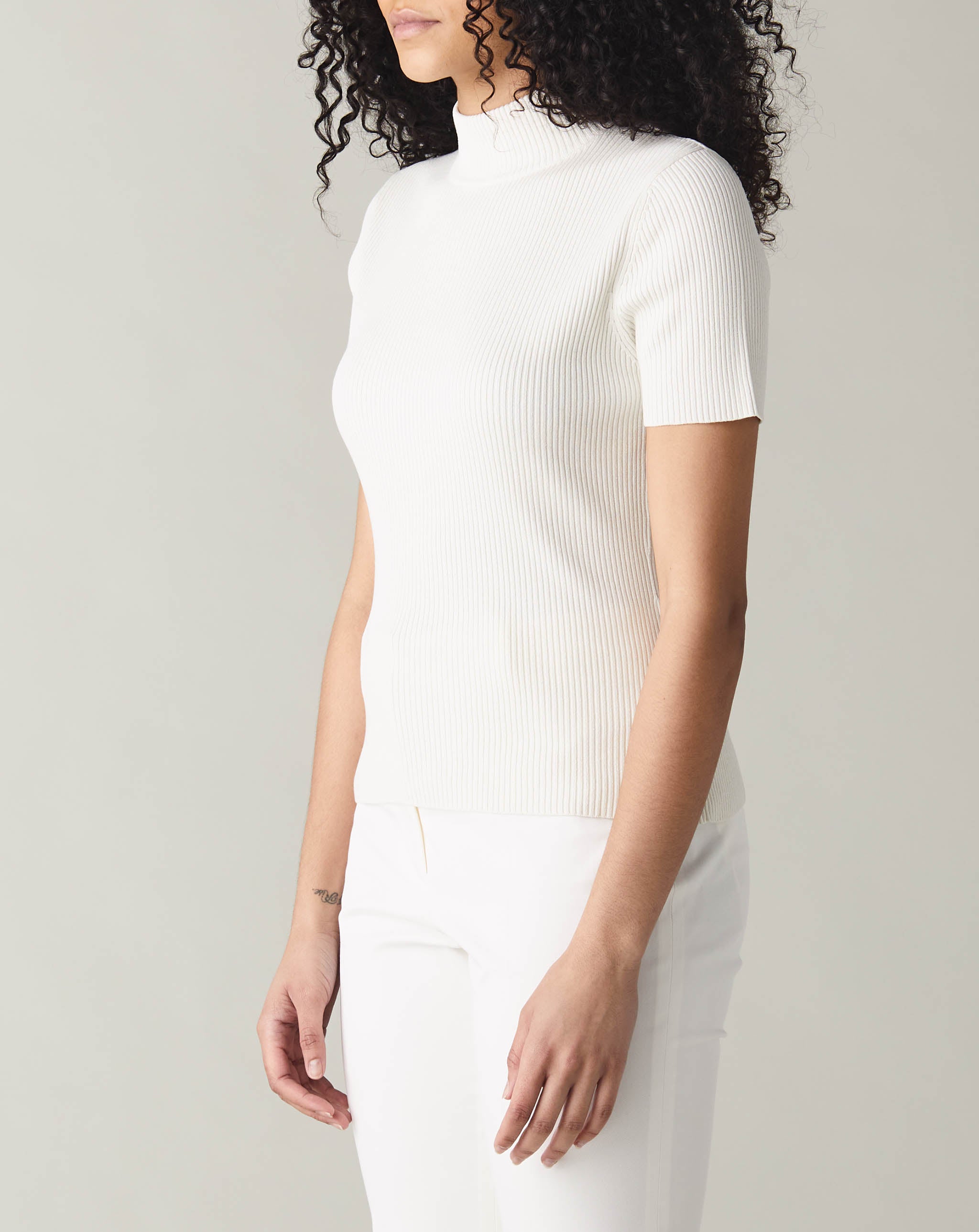 Daisy Mock Neck Short Sleeve Sweater
