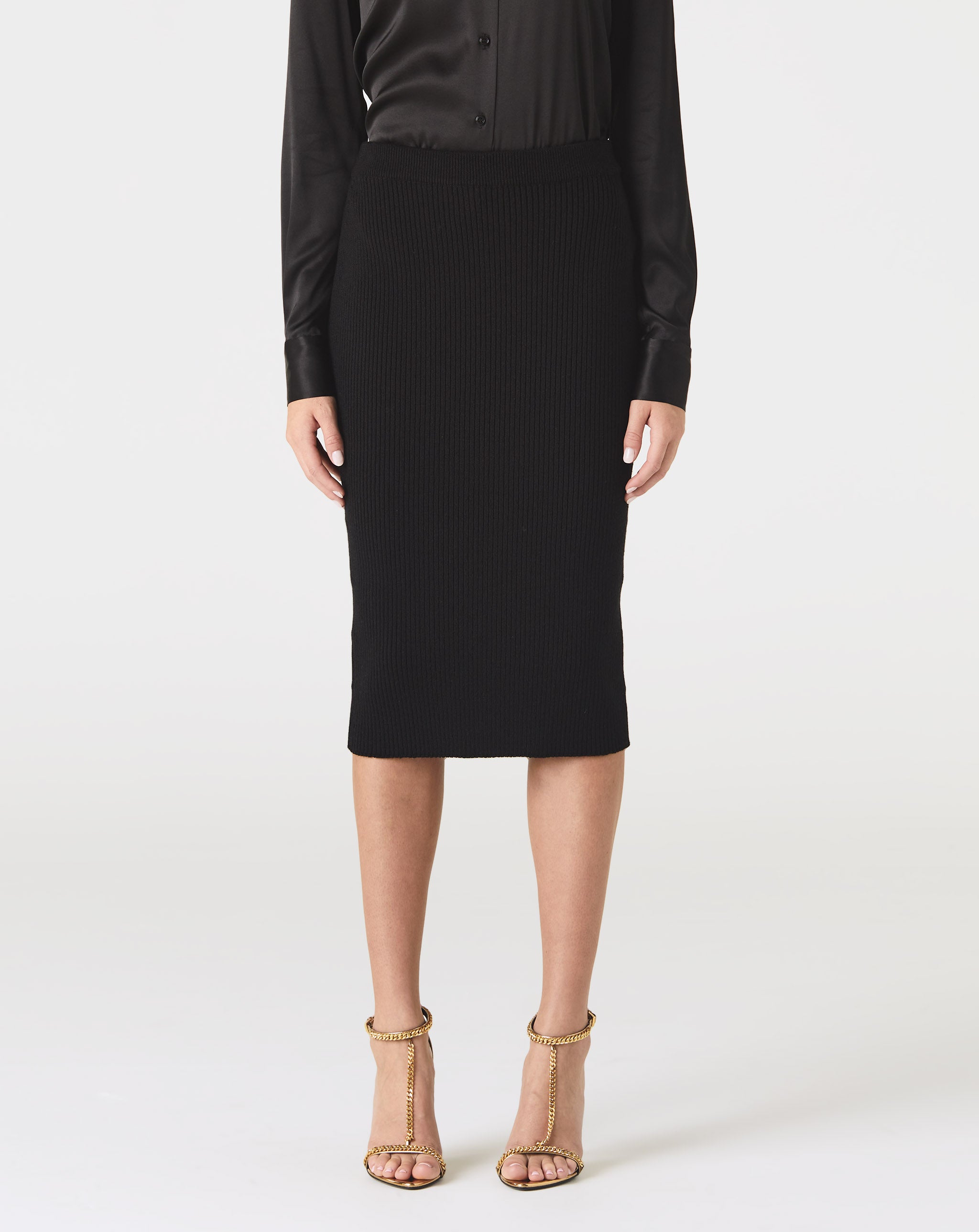 Stretch Wool Rib Midi Skirt