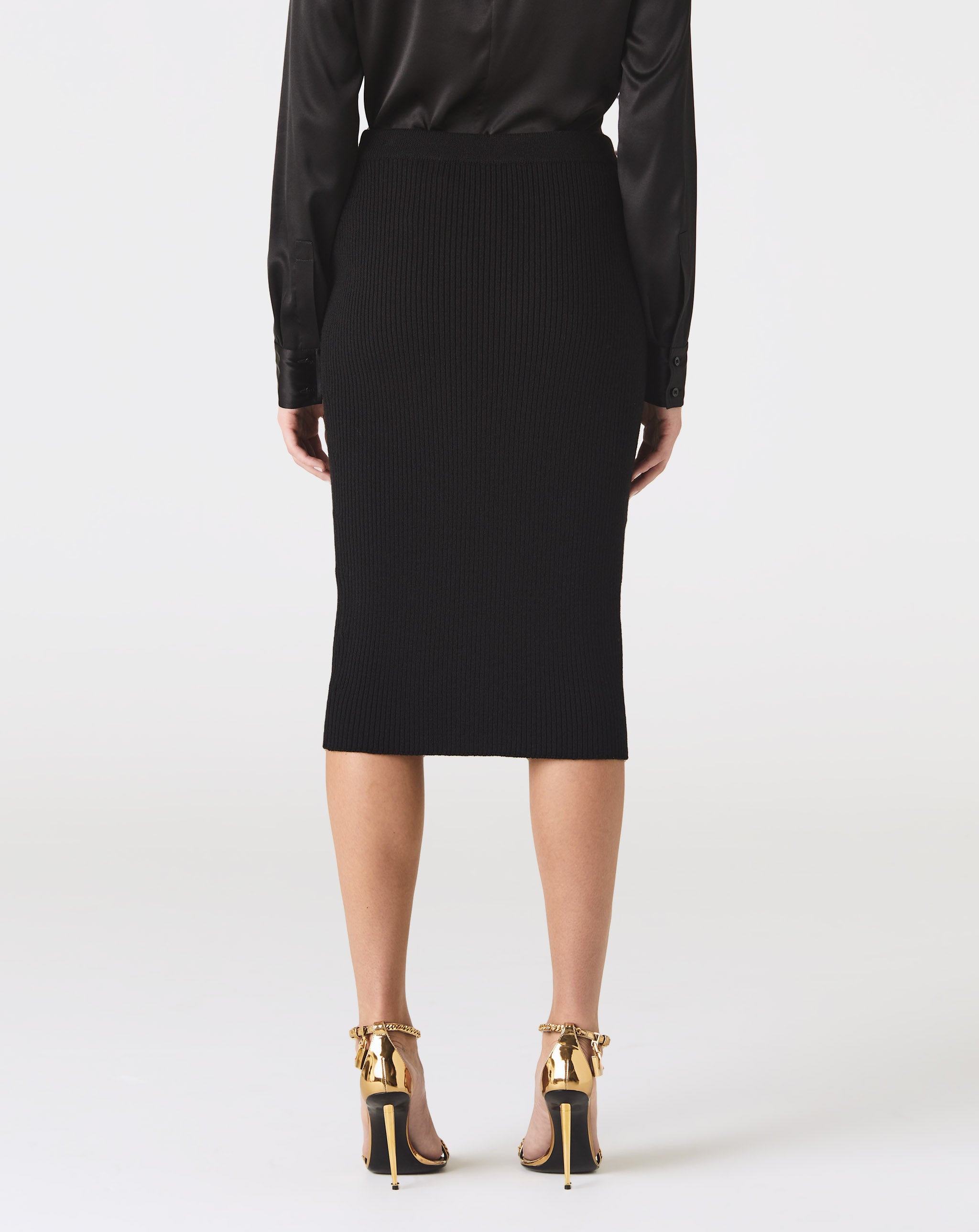 Stretch Wool Rib Midi Skirt