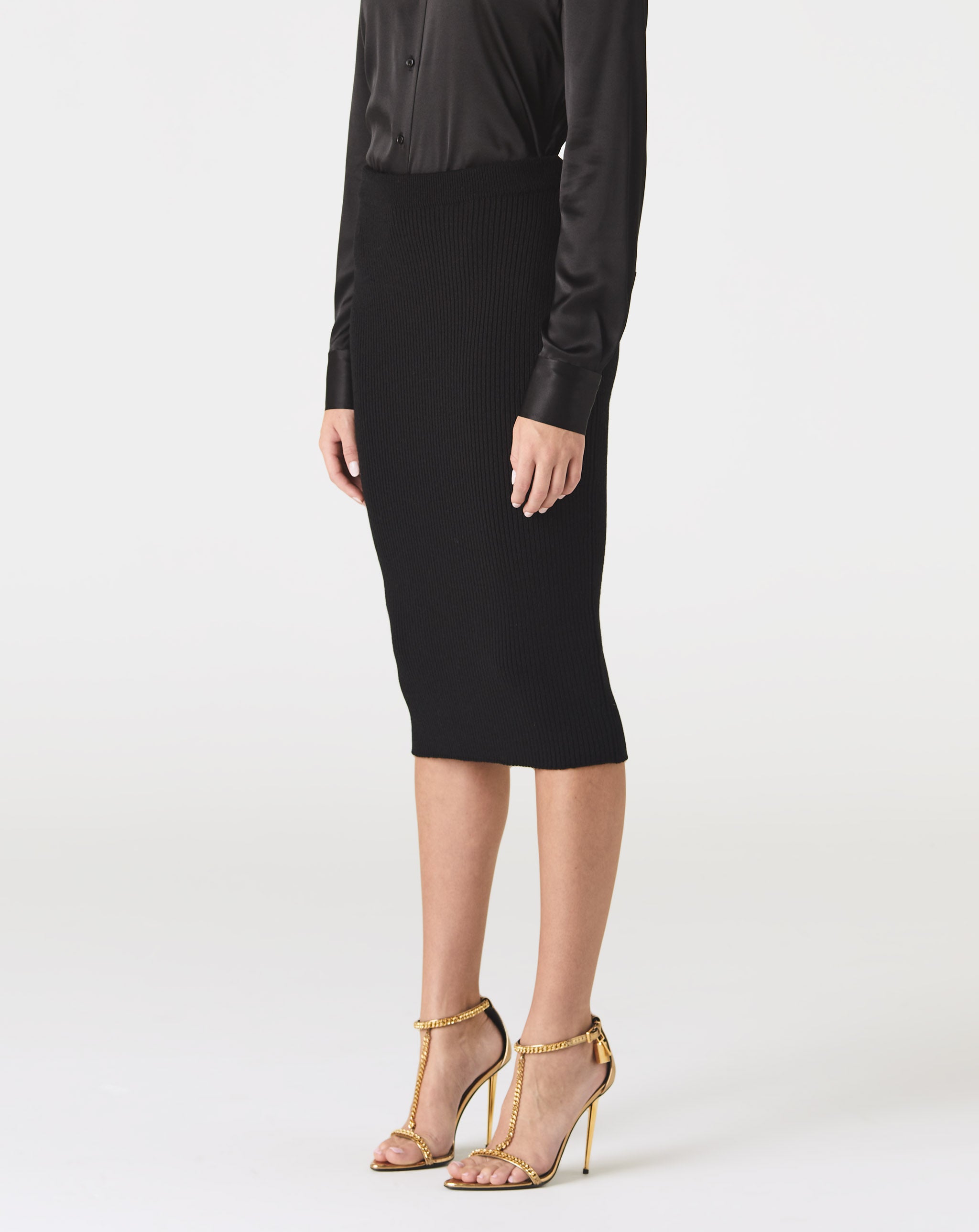 Stretch Wool Rib Midi Skirt